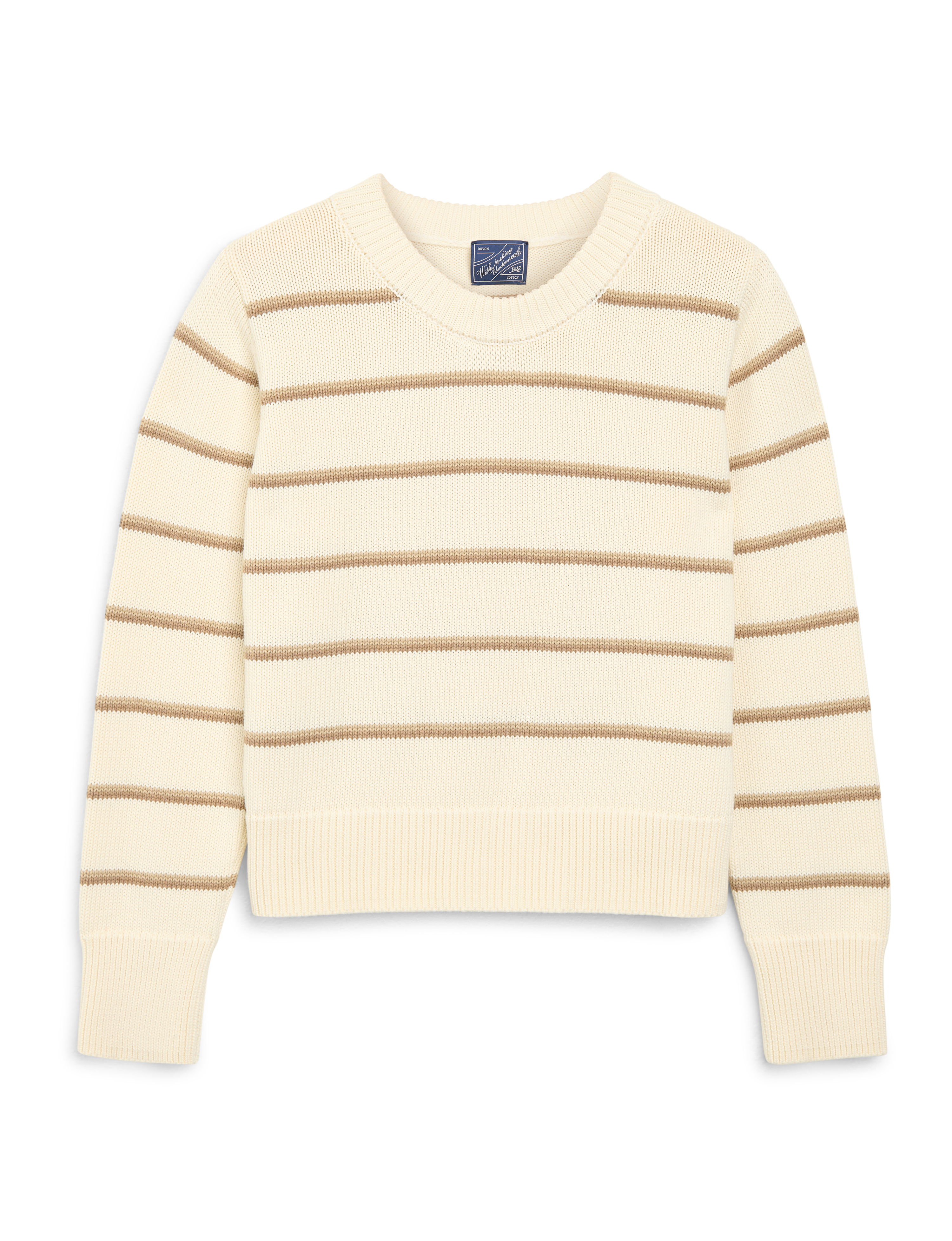 Devon Jumper: Cotton, Ecru and Latte Stripe