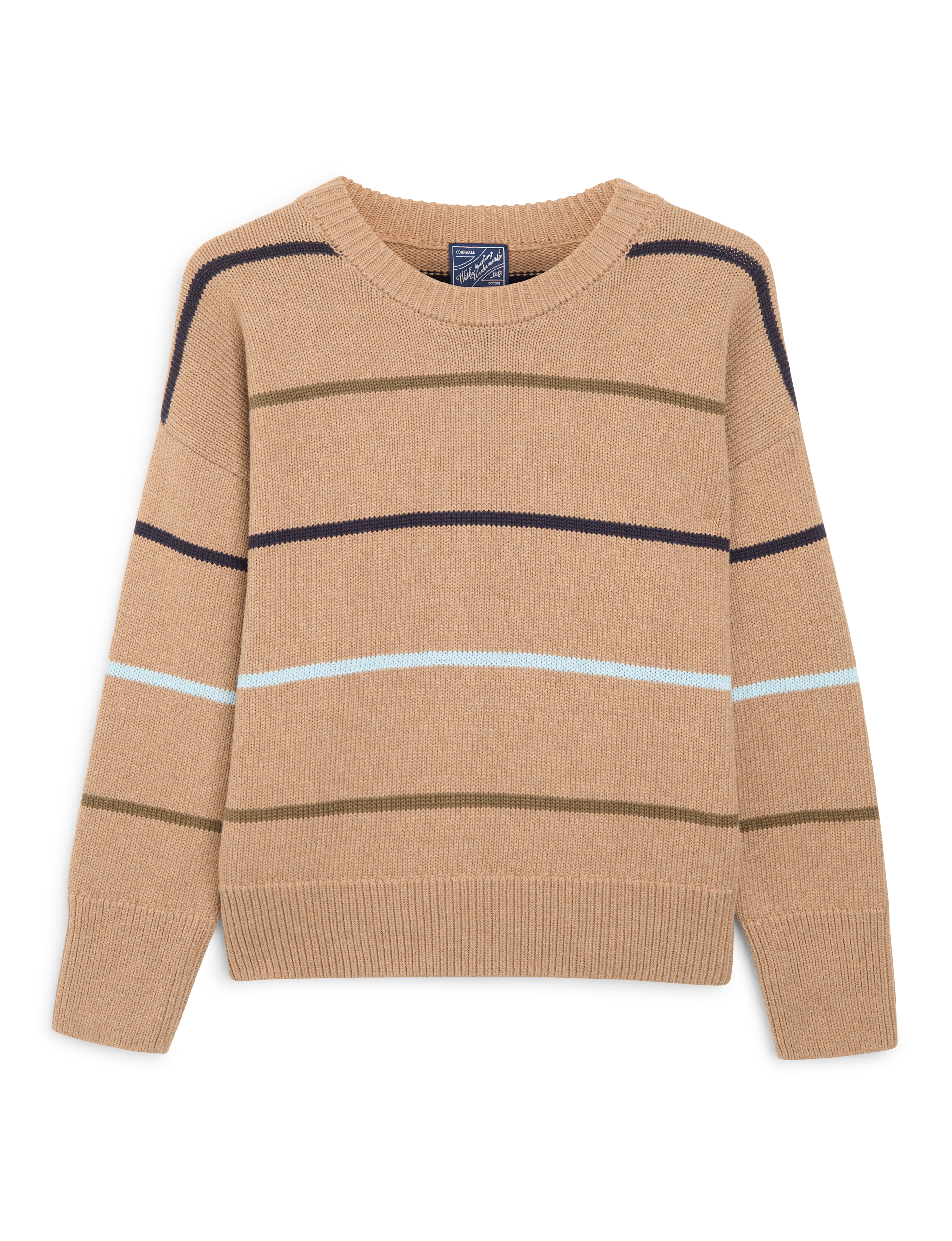 Cornwall Jumper: Cotton, Sand and Blue Multi Stripe