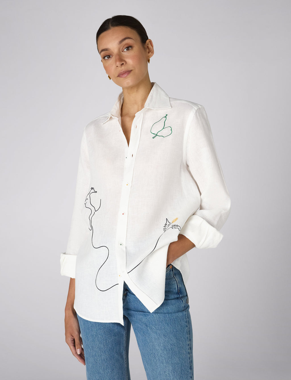The Boyfriend: Linen, Artichoke Embroidery
