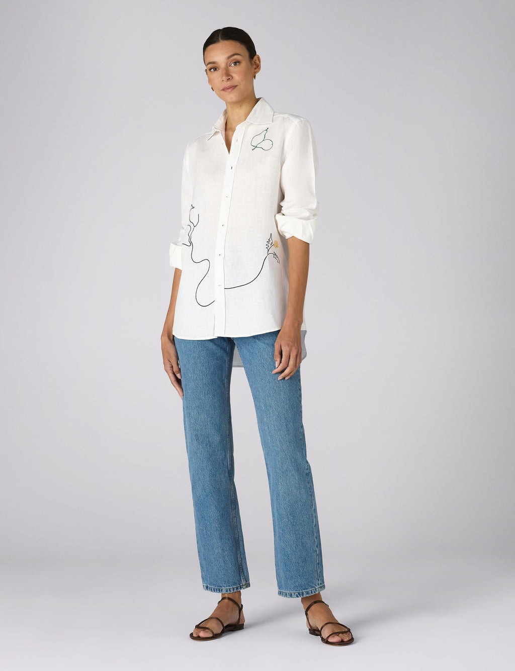 The Boyfriend: Linen, Artichoke Embroidery