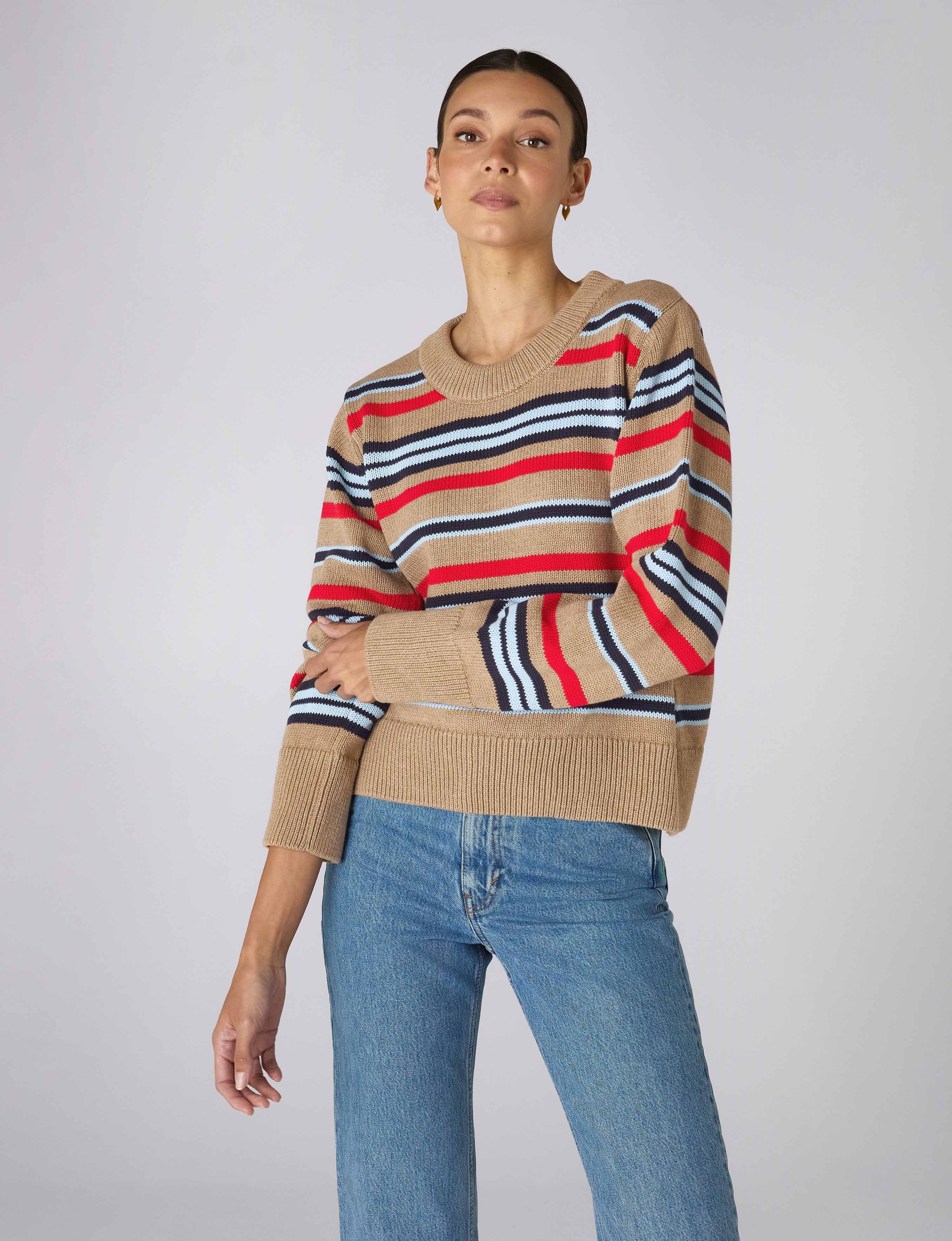 Devon Jumper: Cotton, Sand and Poppy Multi Stripe