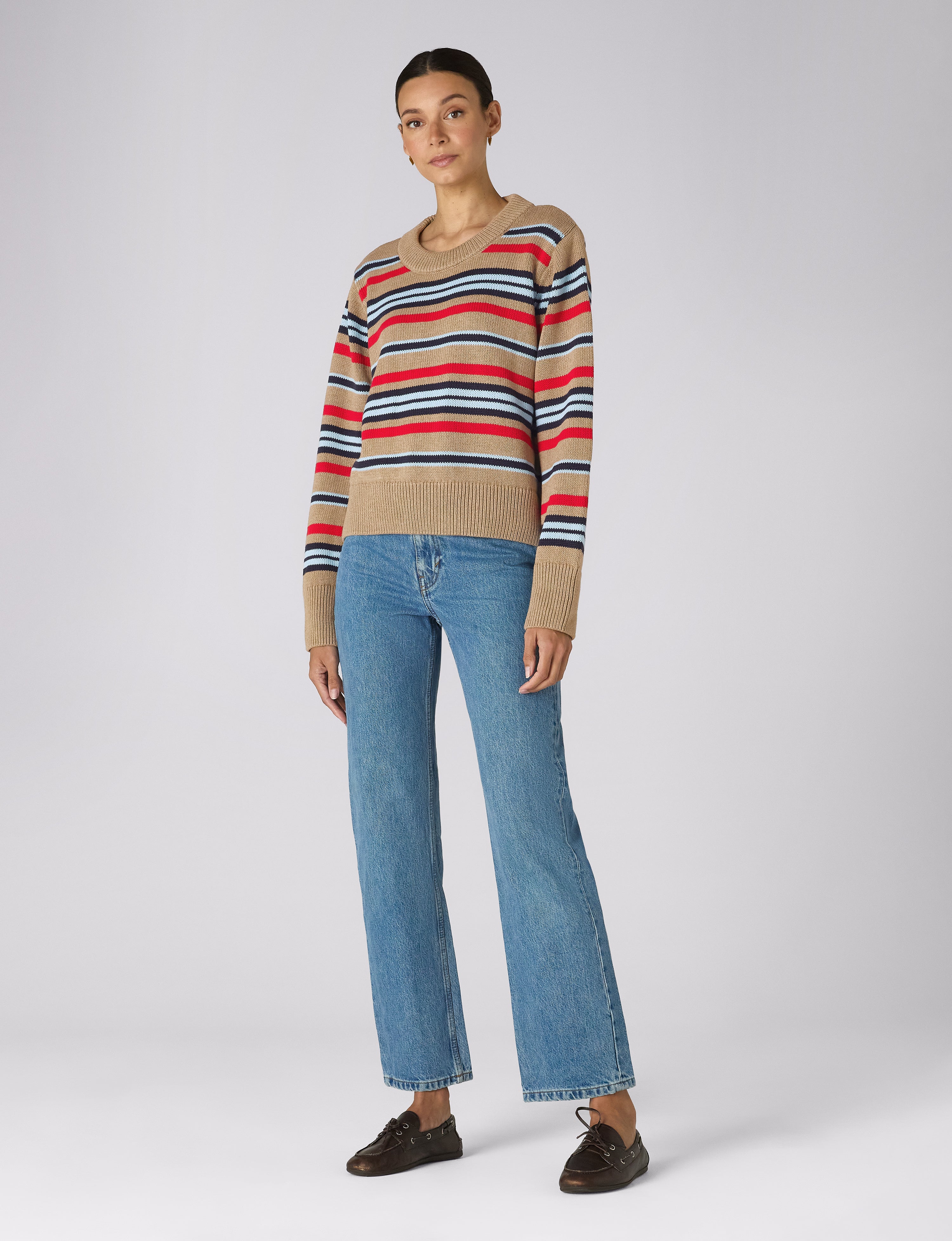 Devon Jumper: Cotton, Sand and Poppy Multi Stripe