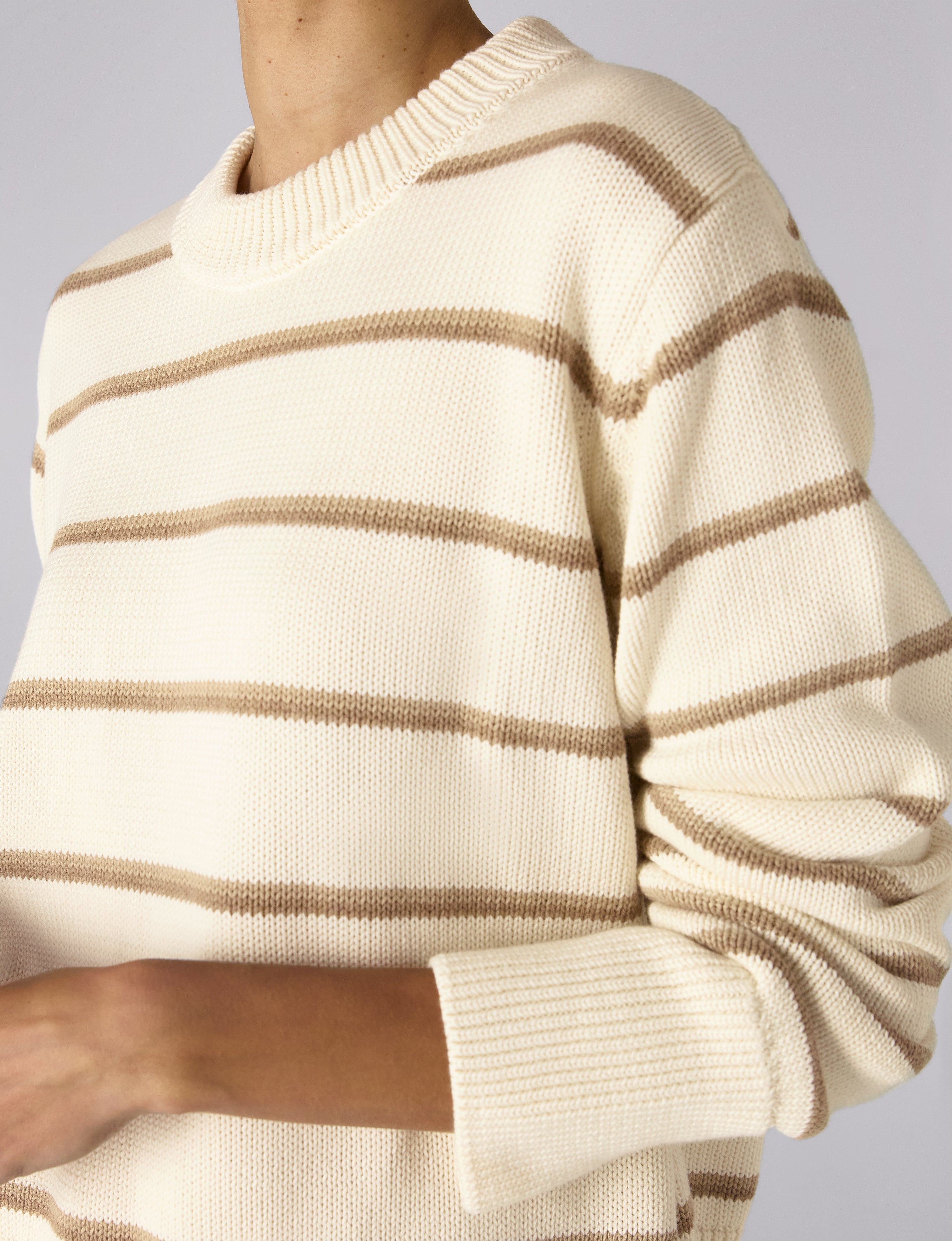 Devon Jumper: Cotton, Ecru and Latte Stripe
