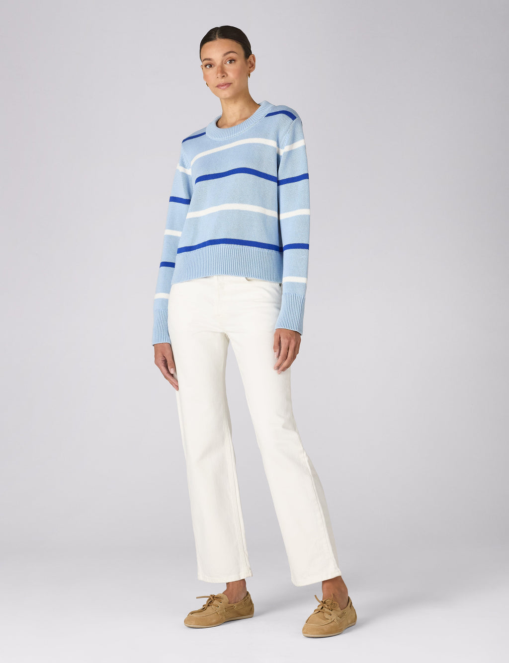 Devon Jumper: Cotton, Sky Blue and Cobalt Stripe