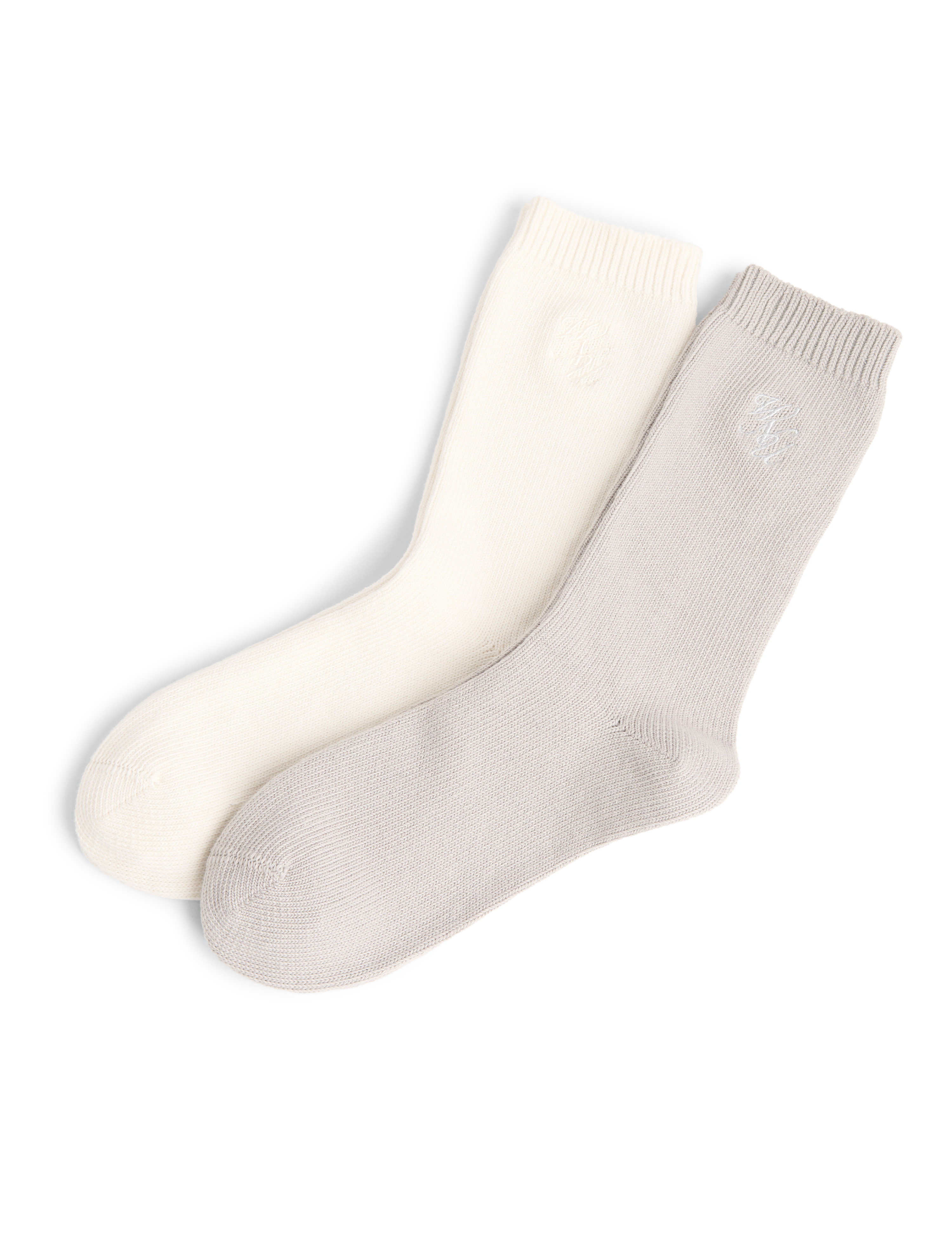 Two Pack - Crew Socks: Cotton Blend, Cream and Pebble