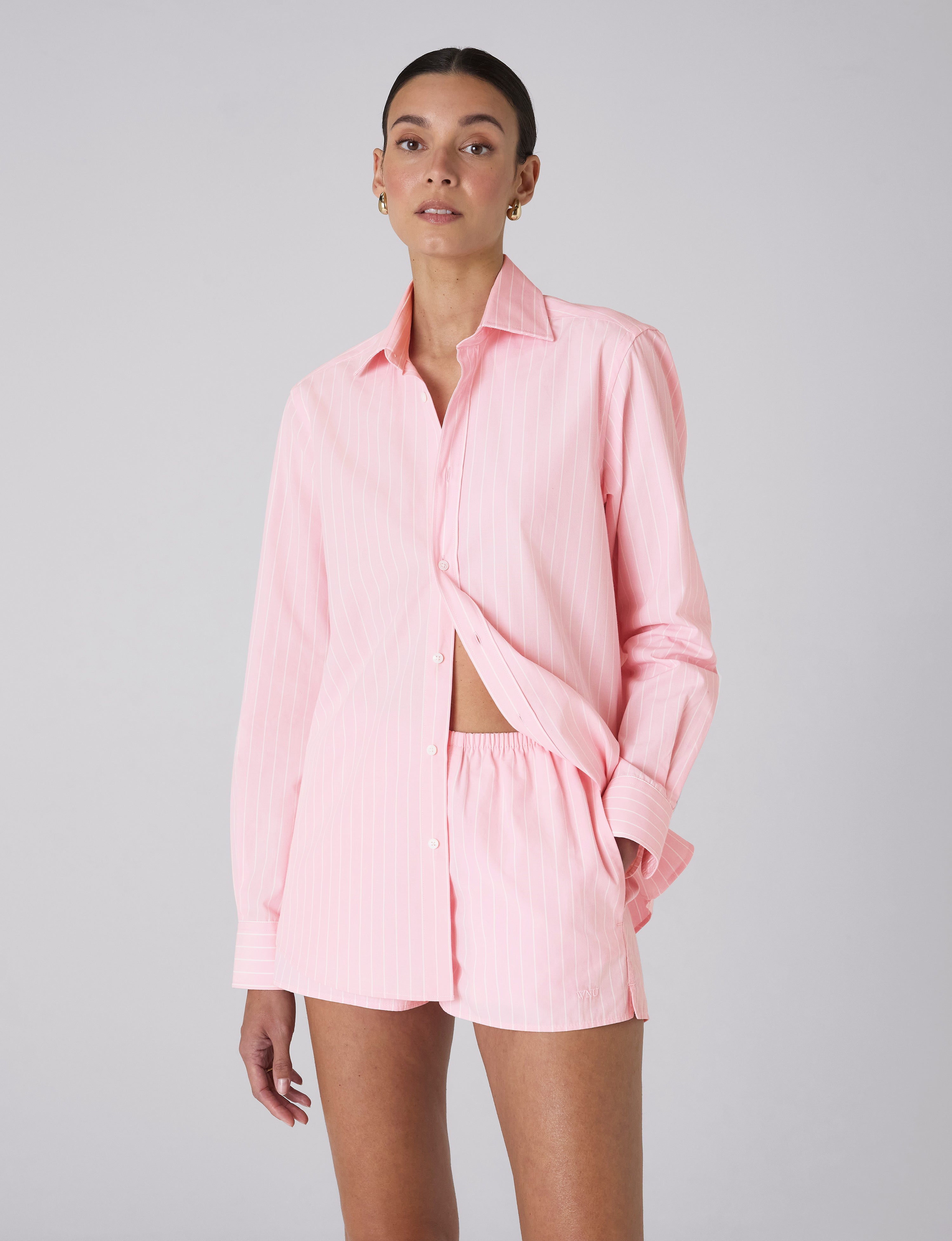 The Set: Fine Poplin Light Pink Stripe Shirt & Court Short