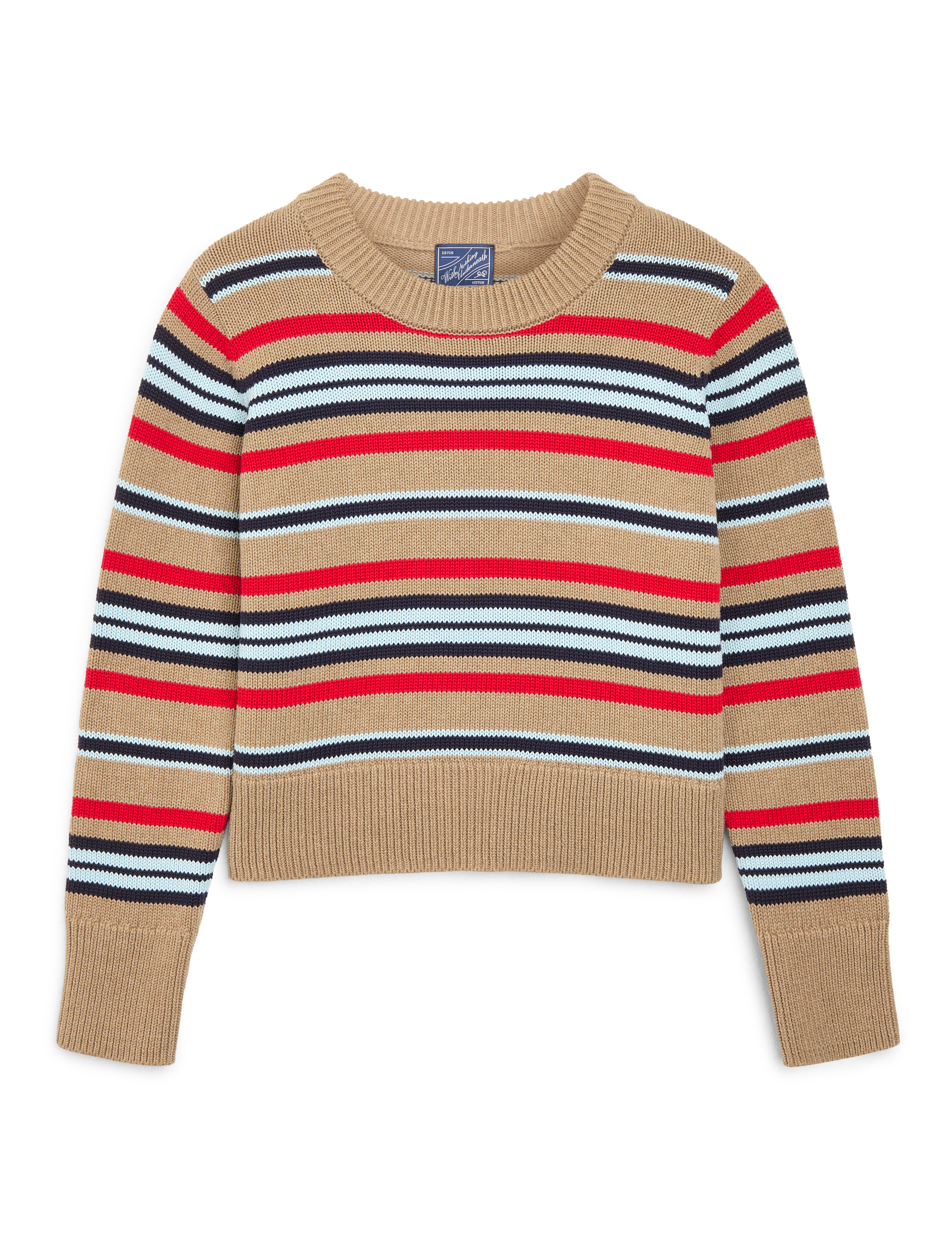 Devon Jumper: Cotton, Sand and Poppy Multi Stripe