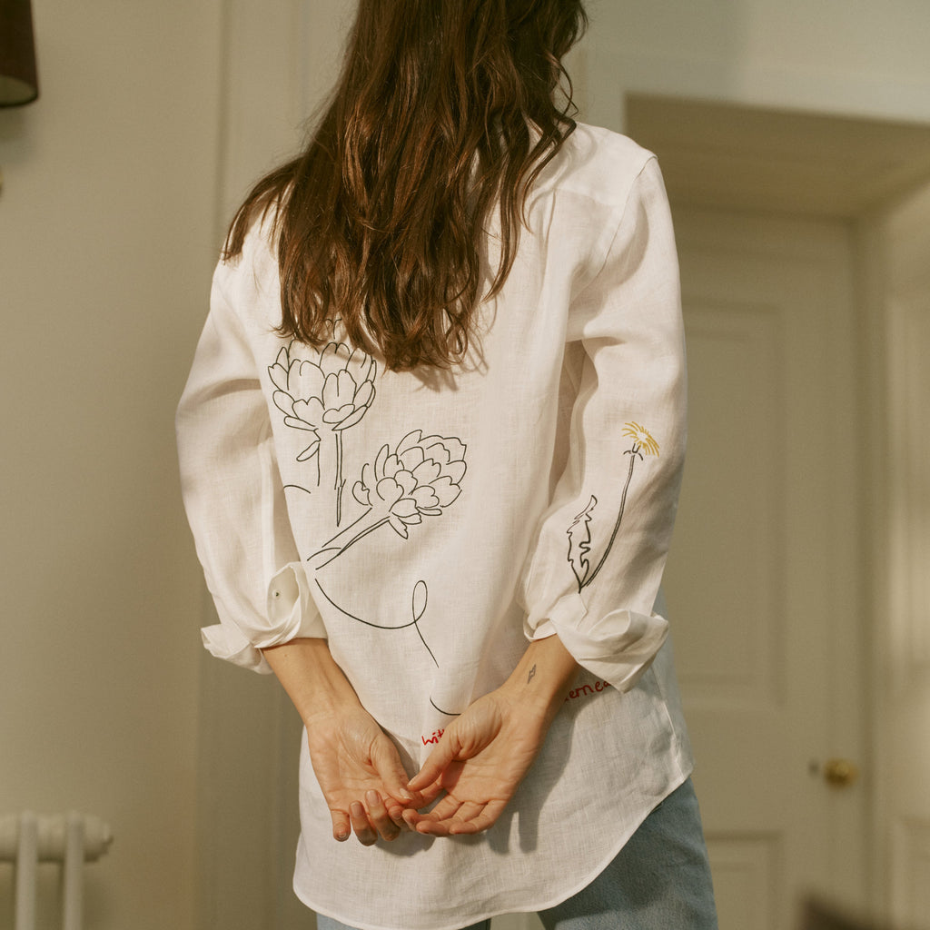 The Boyfriend: Linen, Artichoke Embroidery
