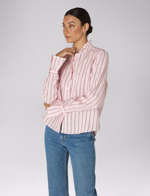 Kew Blouse: Linen, Red and Pink Stripe