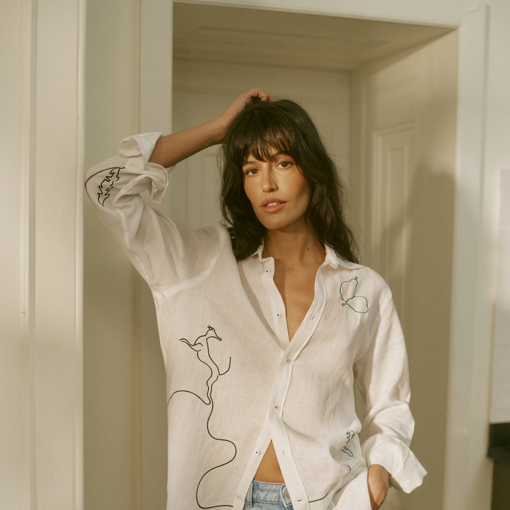 The Boyfriend: Linen, Artichoke Embroidery