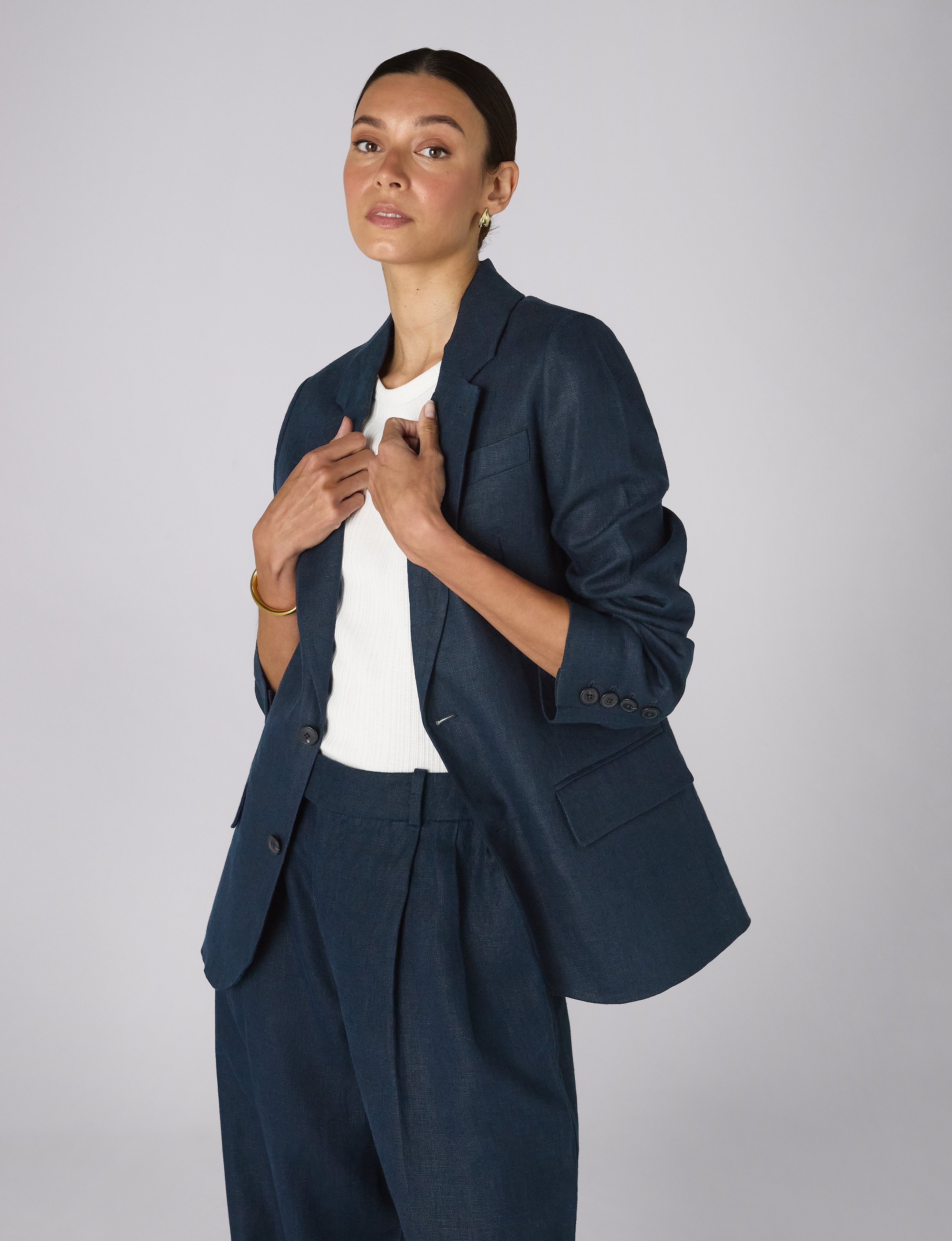 Hutton Blazer: Linen, Navy Blue