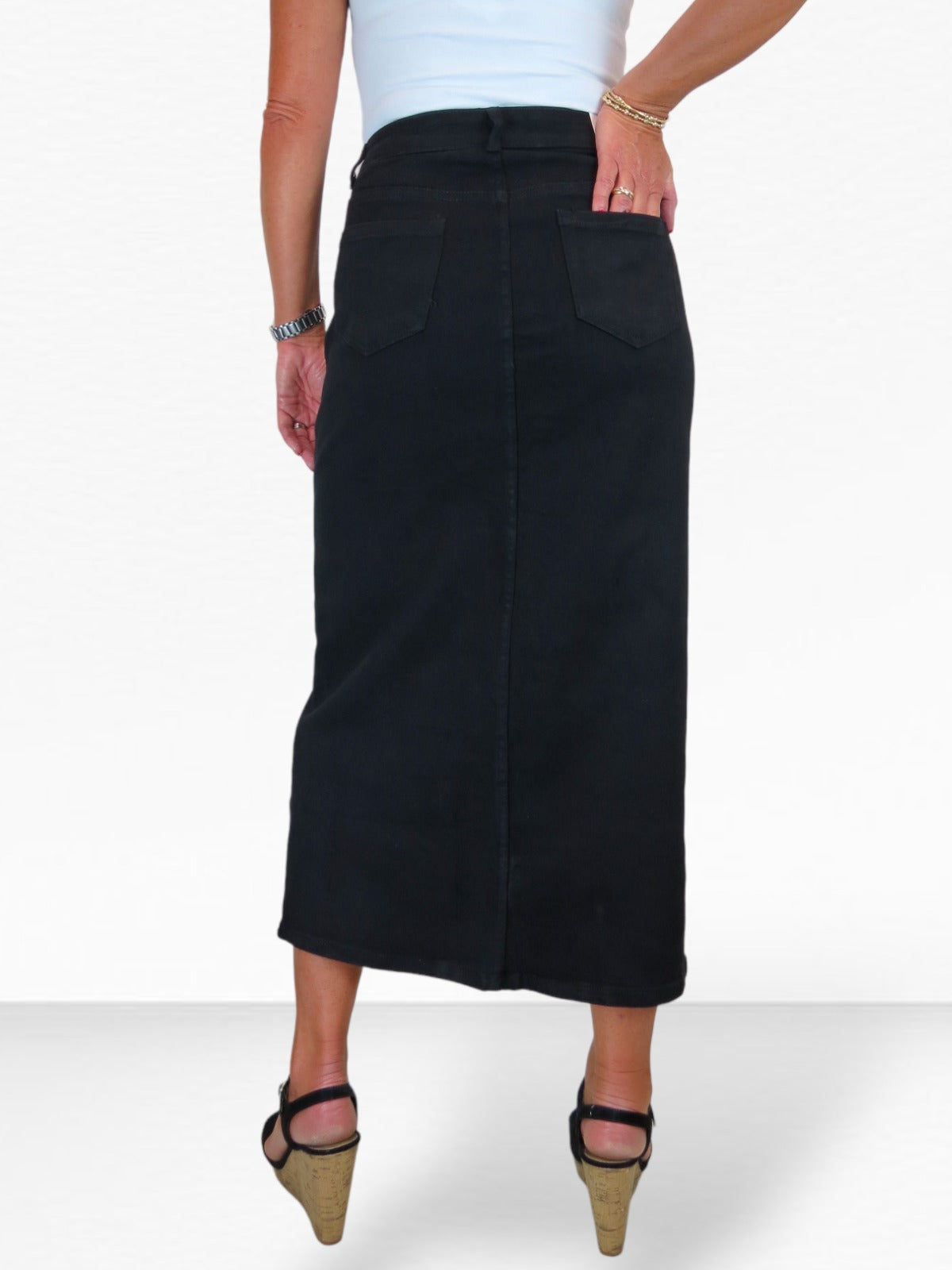 Women's Front Split Maxi Skirt Heavy Cotton Black