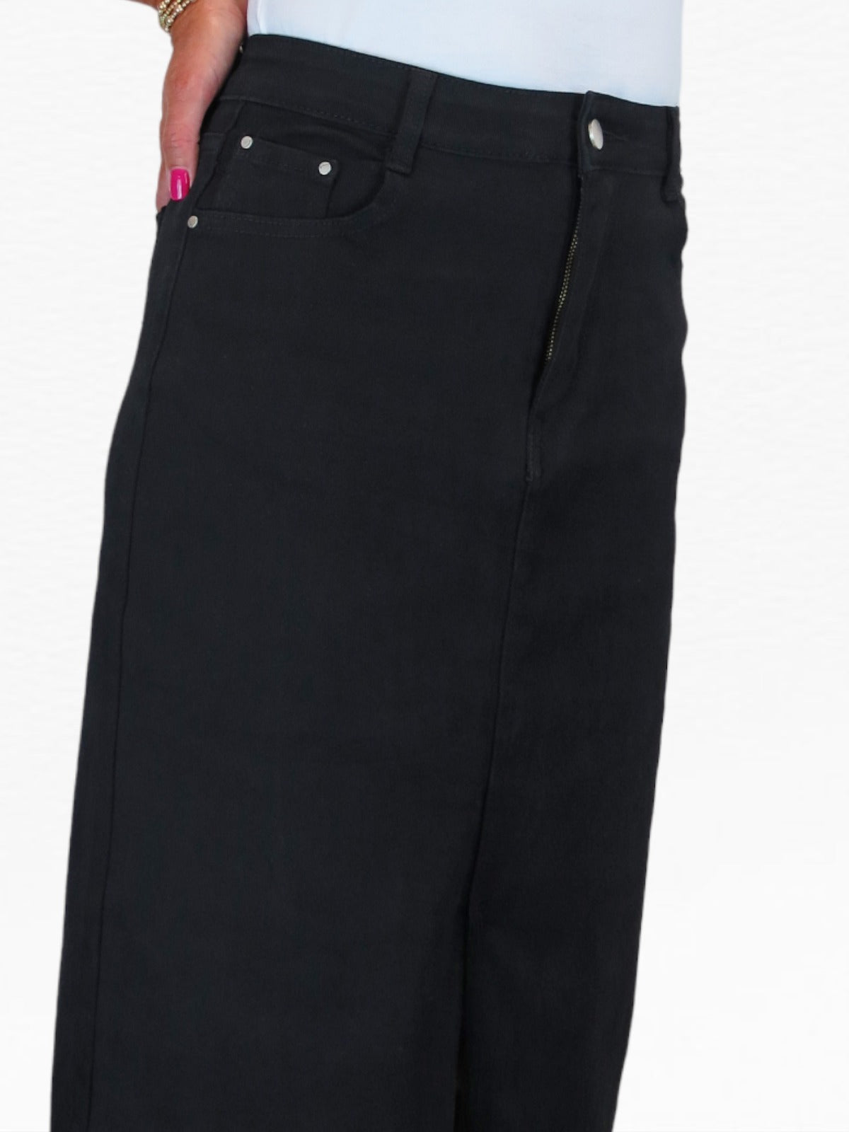 Women's Front Split Maxi Skirt Heavy Cotton Black