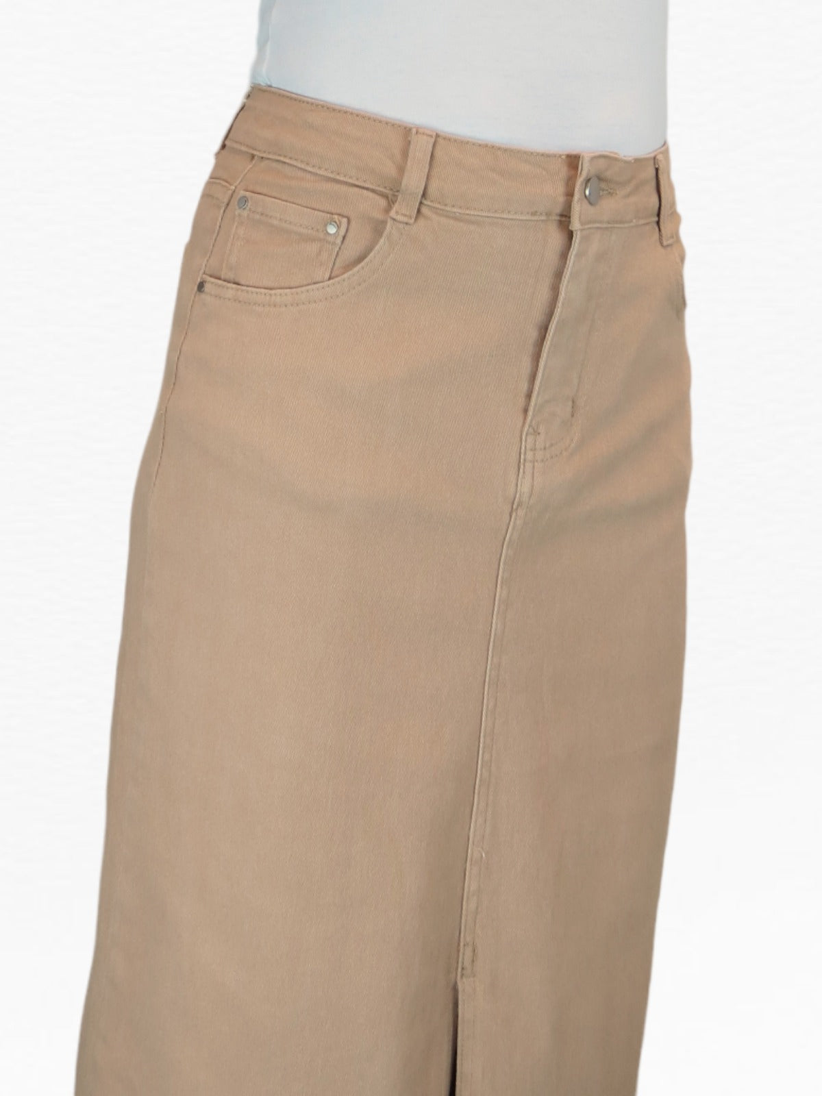 Women's Front Split Maxi Skirt Heavy Cotton Beige