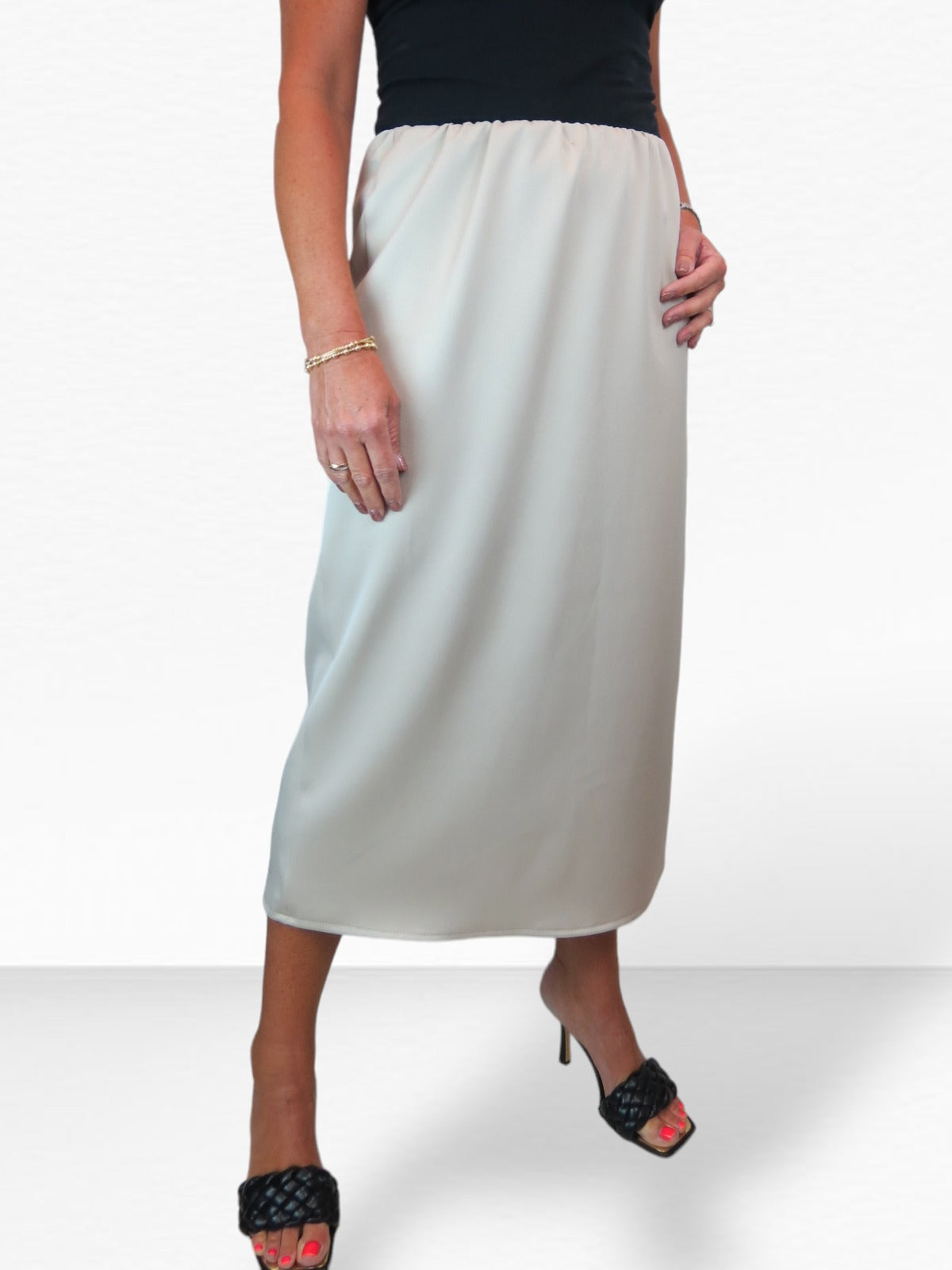 Women's Midi Matte Satin Skirt Golden Beige