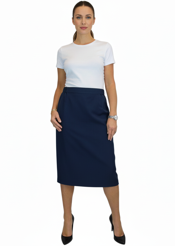 Women's Smart Elasticated Waist Pencil Skirt Navy Blue