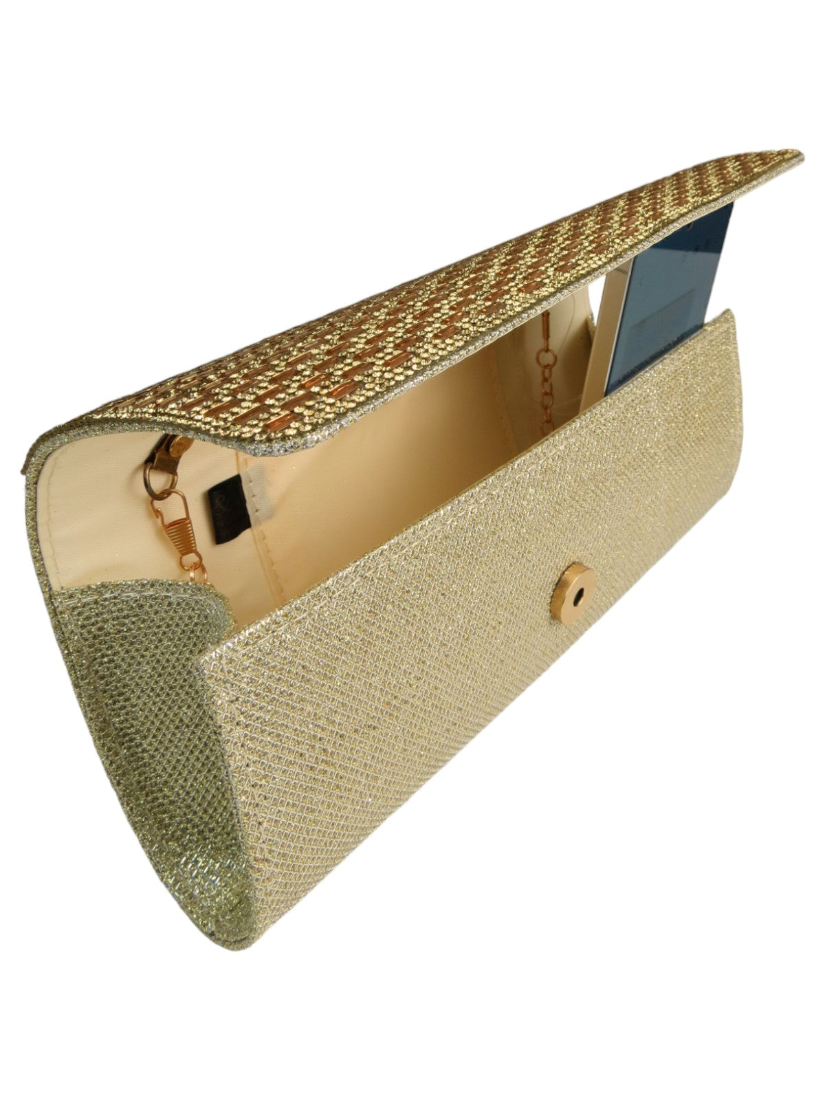 Diamante Tube Clutch Bag Gold