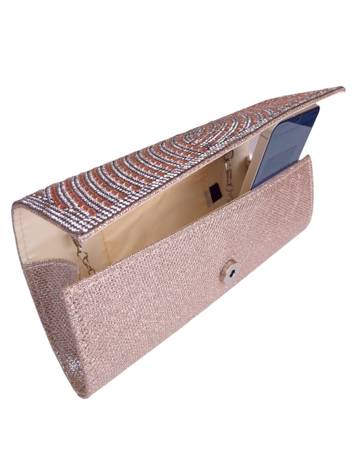 Oval Pattern Diamante Clutch Bag Champagne Rose