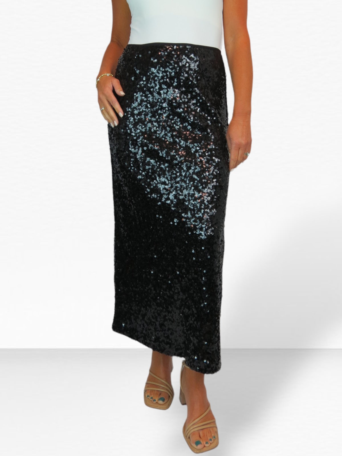 Women's Sequin Maxi Skirt With Side Slit Black