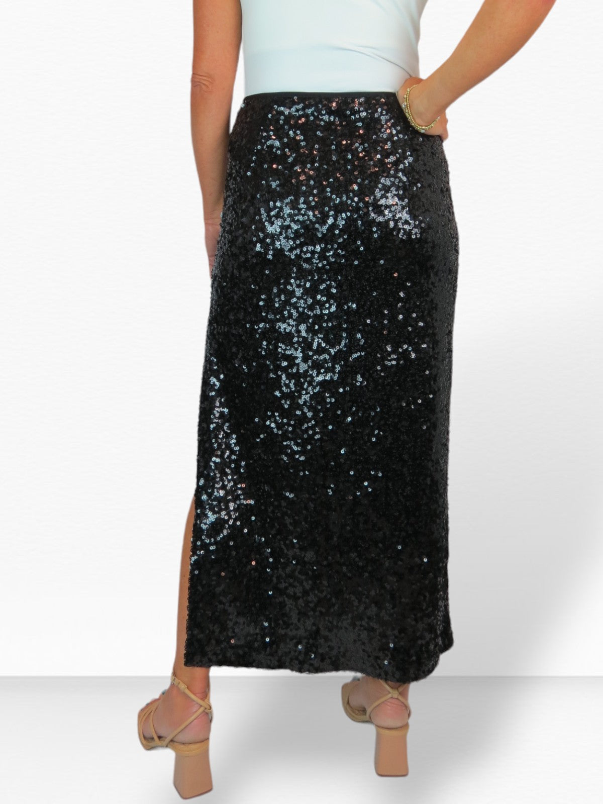 Women's Sequin Maxi Skirt With Side Slit Black