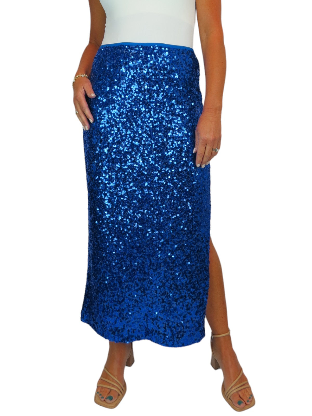 Women's Sequin Maxi Skirt With Side Slit Royal Blue