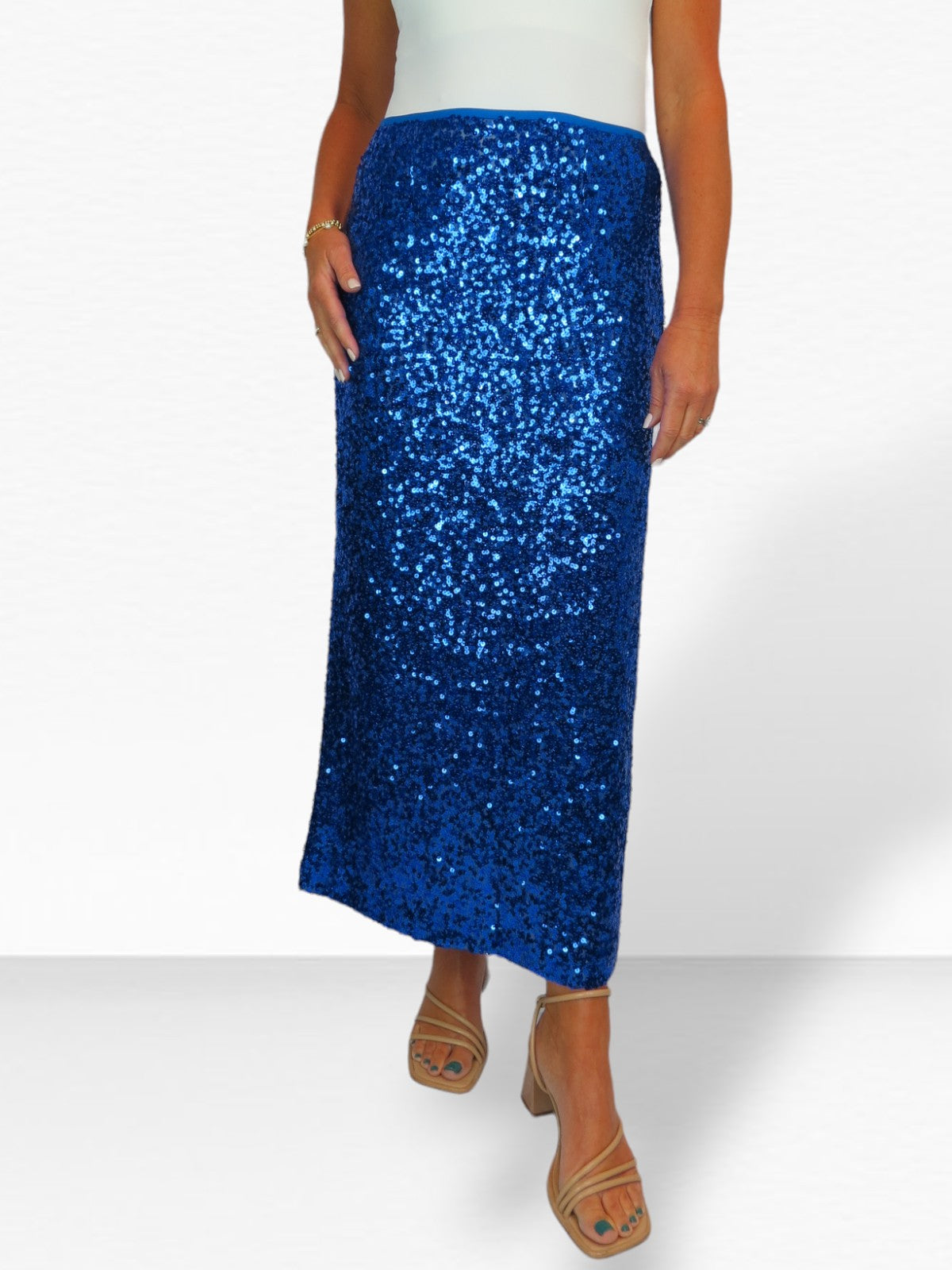 Women's Sequin Maxi Skirt With Side Slit Royal Blue