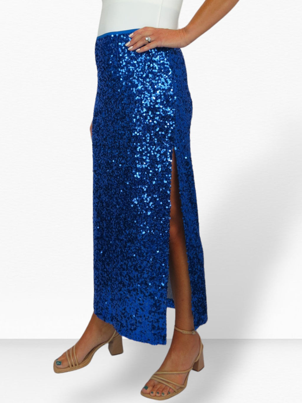 Women's Sequin Maxi Skirt With Side Slit Royal Blue