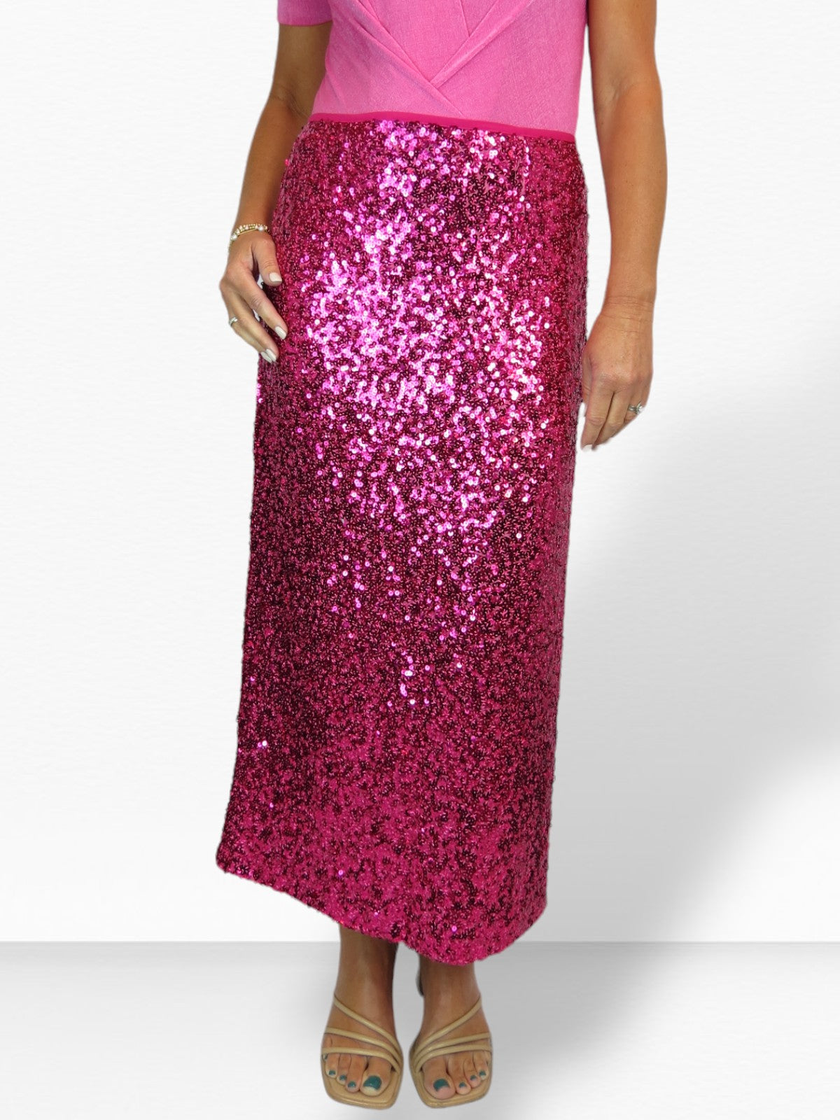Women's Sequin Maxi Skirt With Side Slit Hot Pink