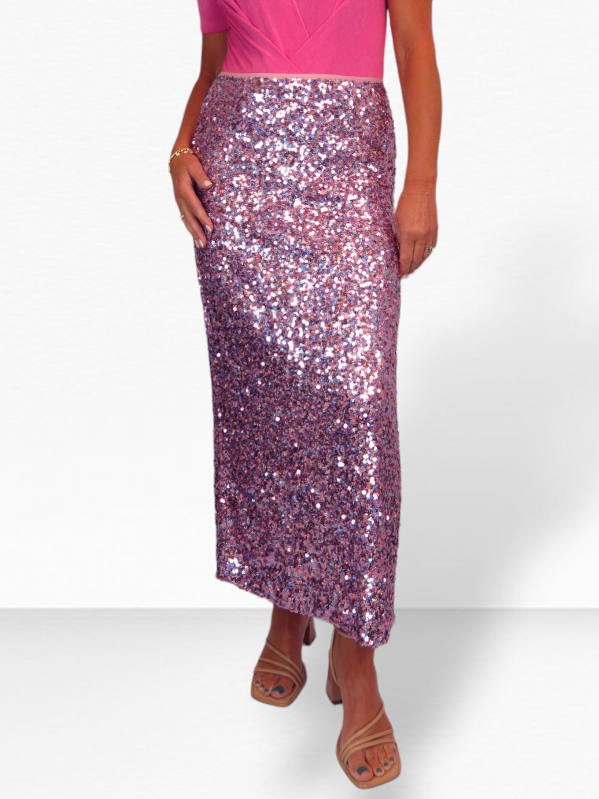 Women's Sequin Maxi Skirt With Side Slit Multicoloured