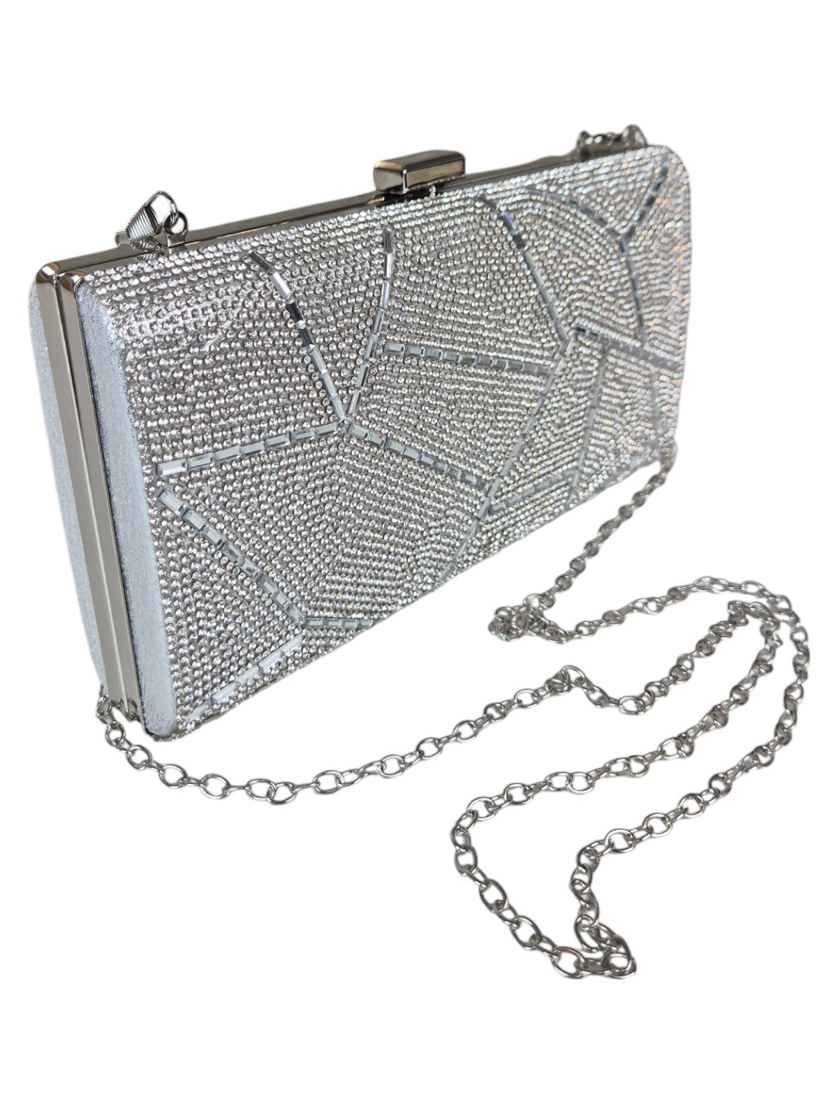 Abstract Diamante & Rhinestone Clutch Bag Silver