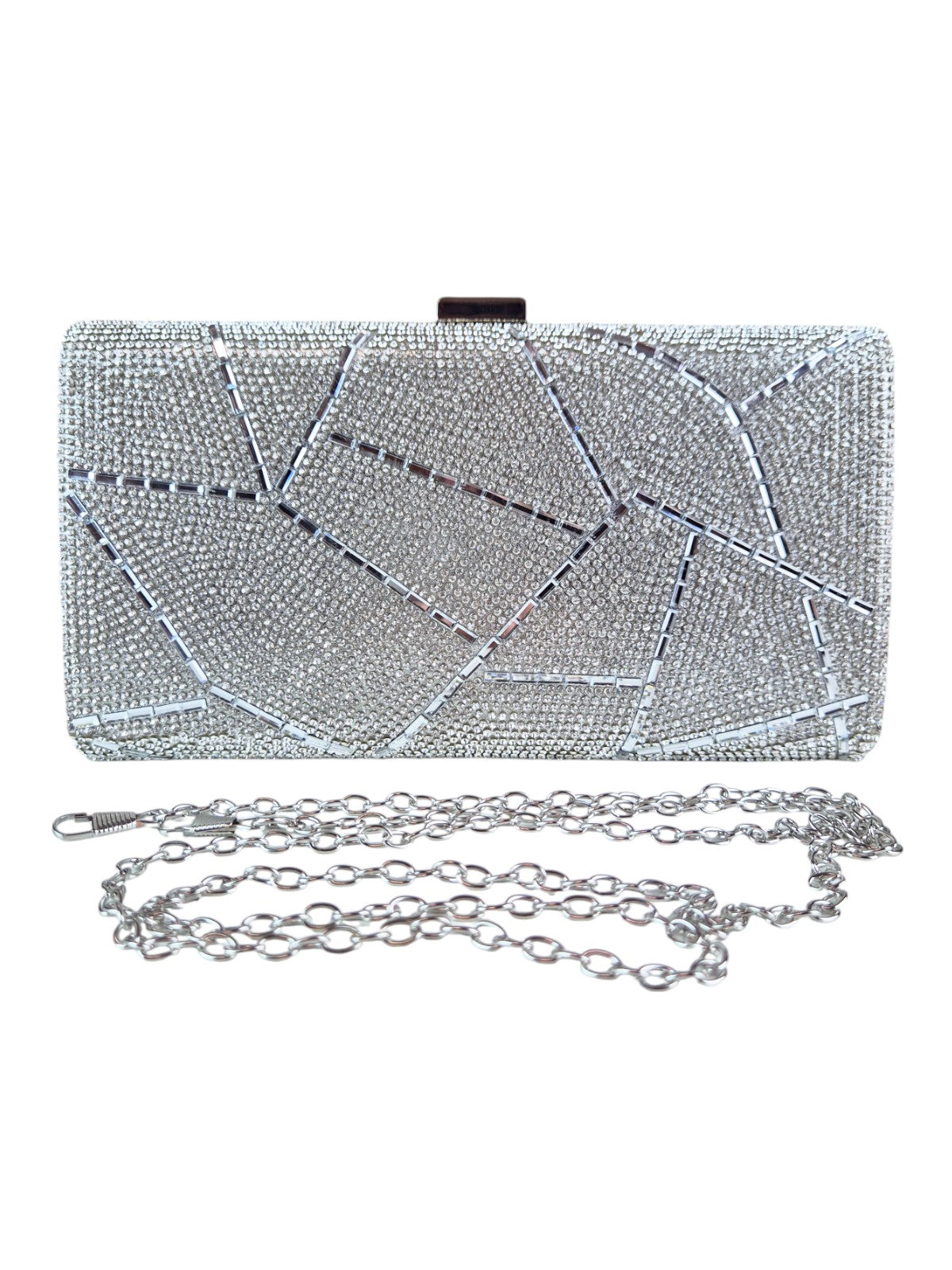 Abstract Diamante & Rhinestone Clutch Bag Silver