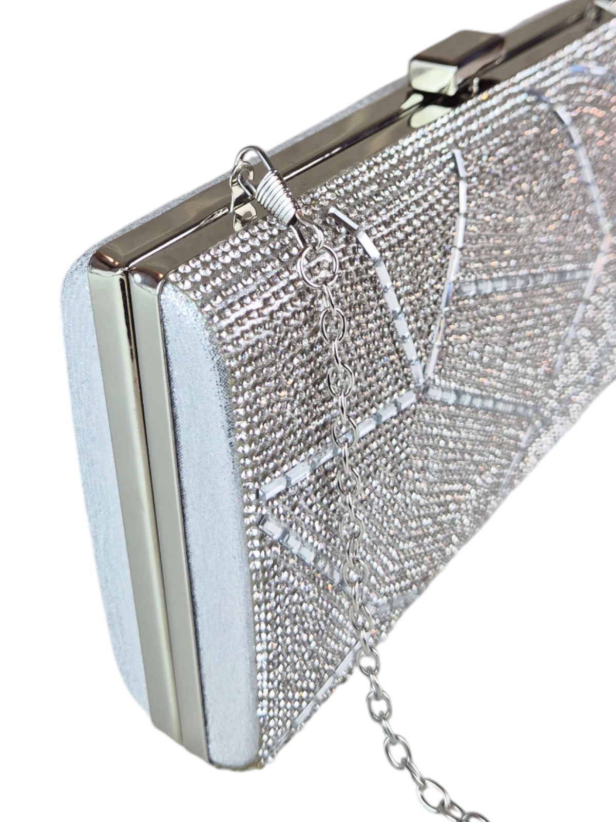 Abstract Diamante & Rhinestone Clutch Bag Silver