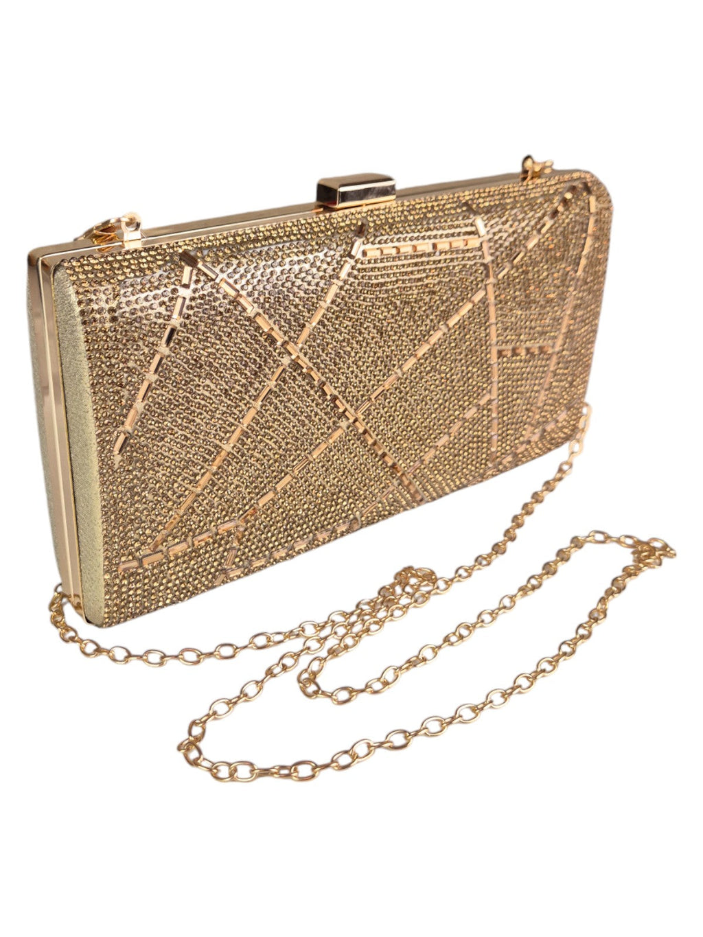 Abstract Diamante & Rhinestone Clutch Bag Gold