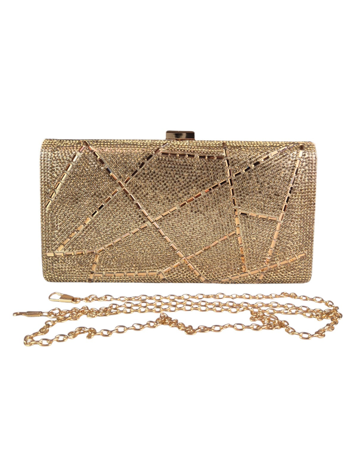 Abstract Diamante & Rhinestone Clutch Bag Gold