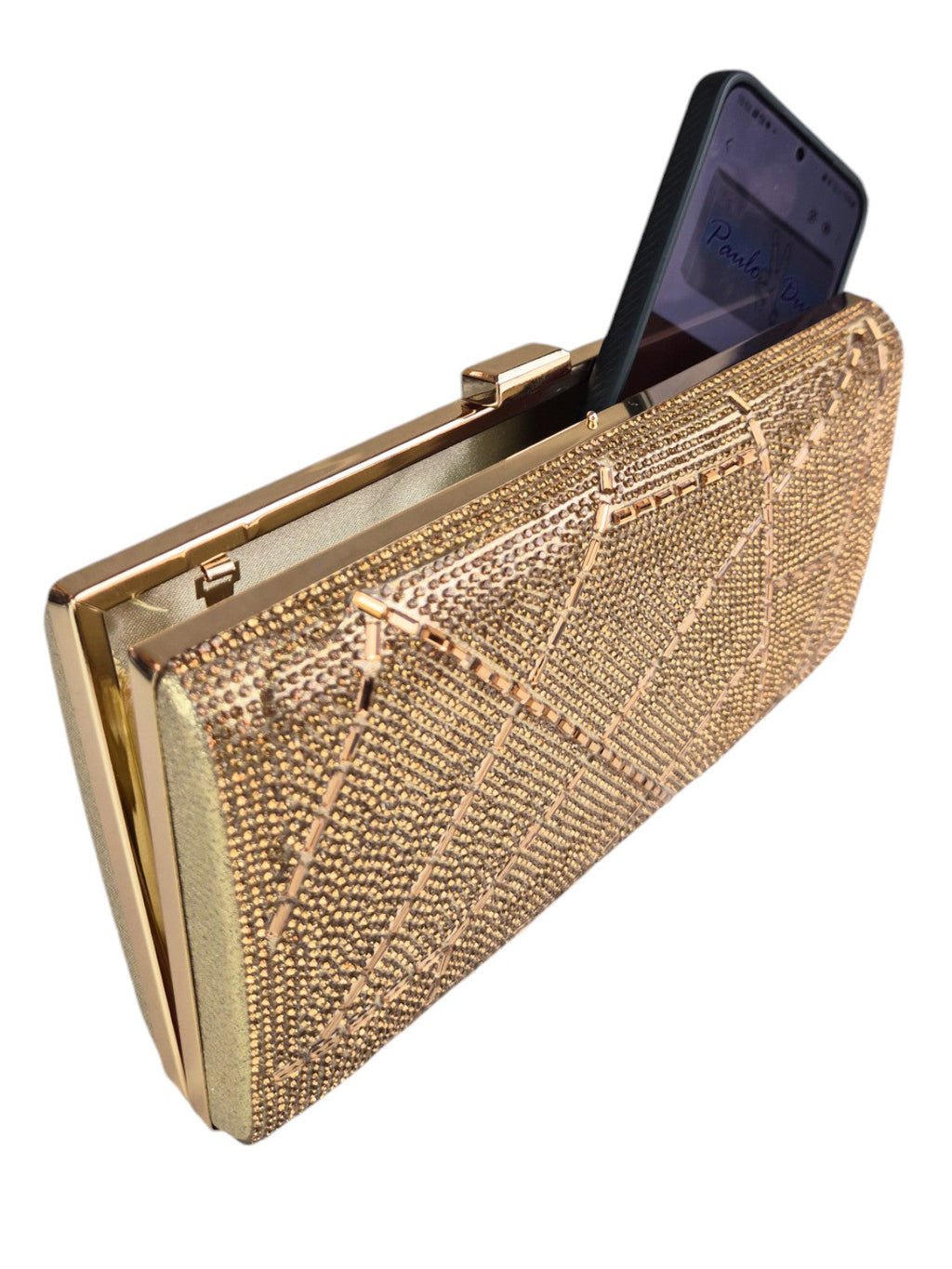 Abstract Diamante & Rhinestone Clutch Bag Gold