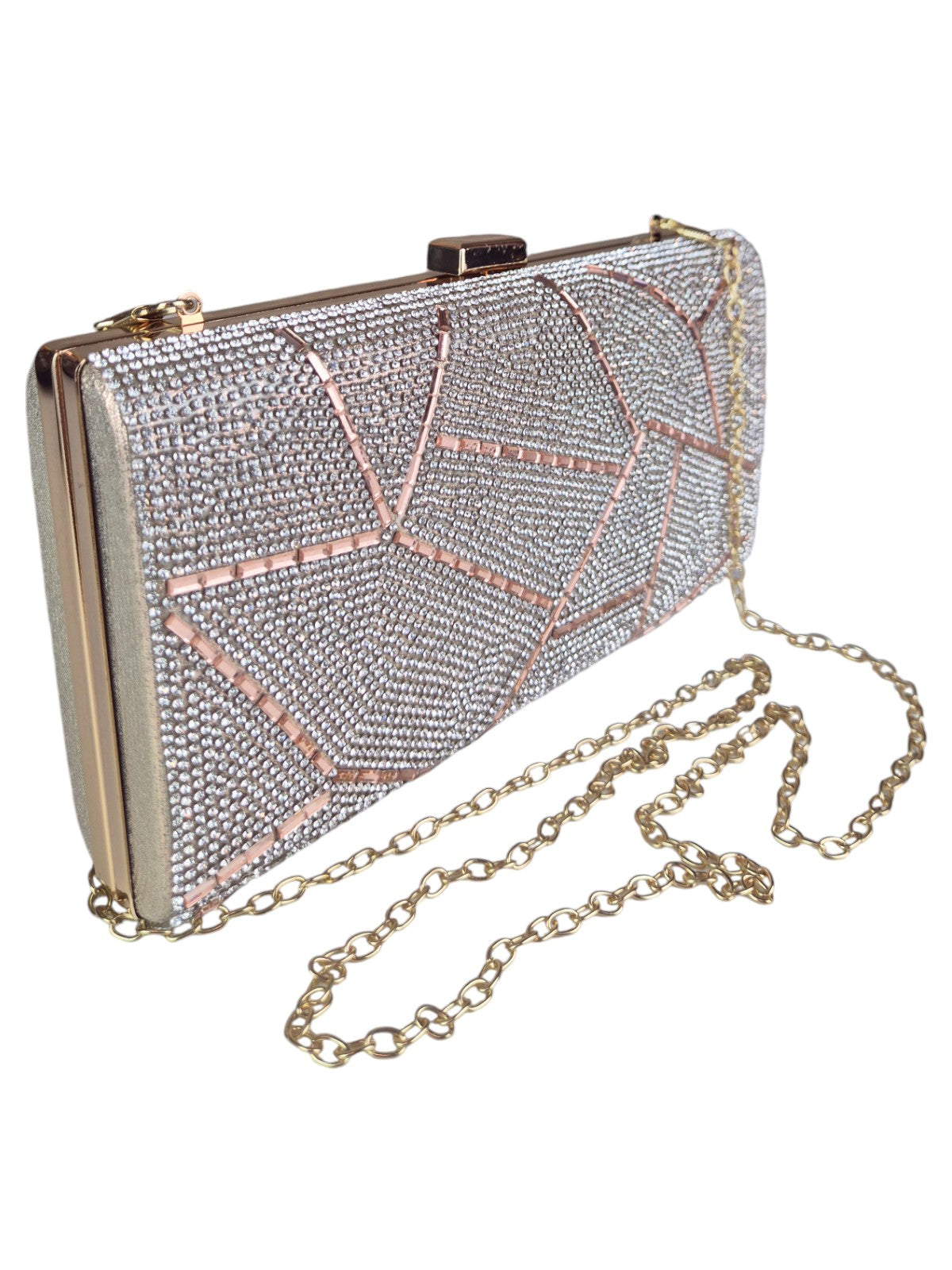 Abstract Diamante & Rhinestone Clutch Bag Champagne