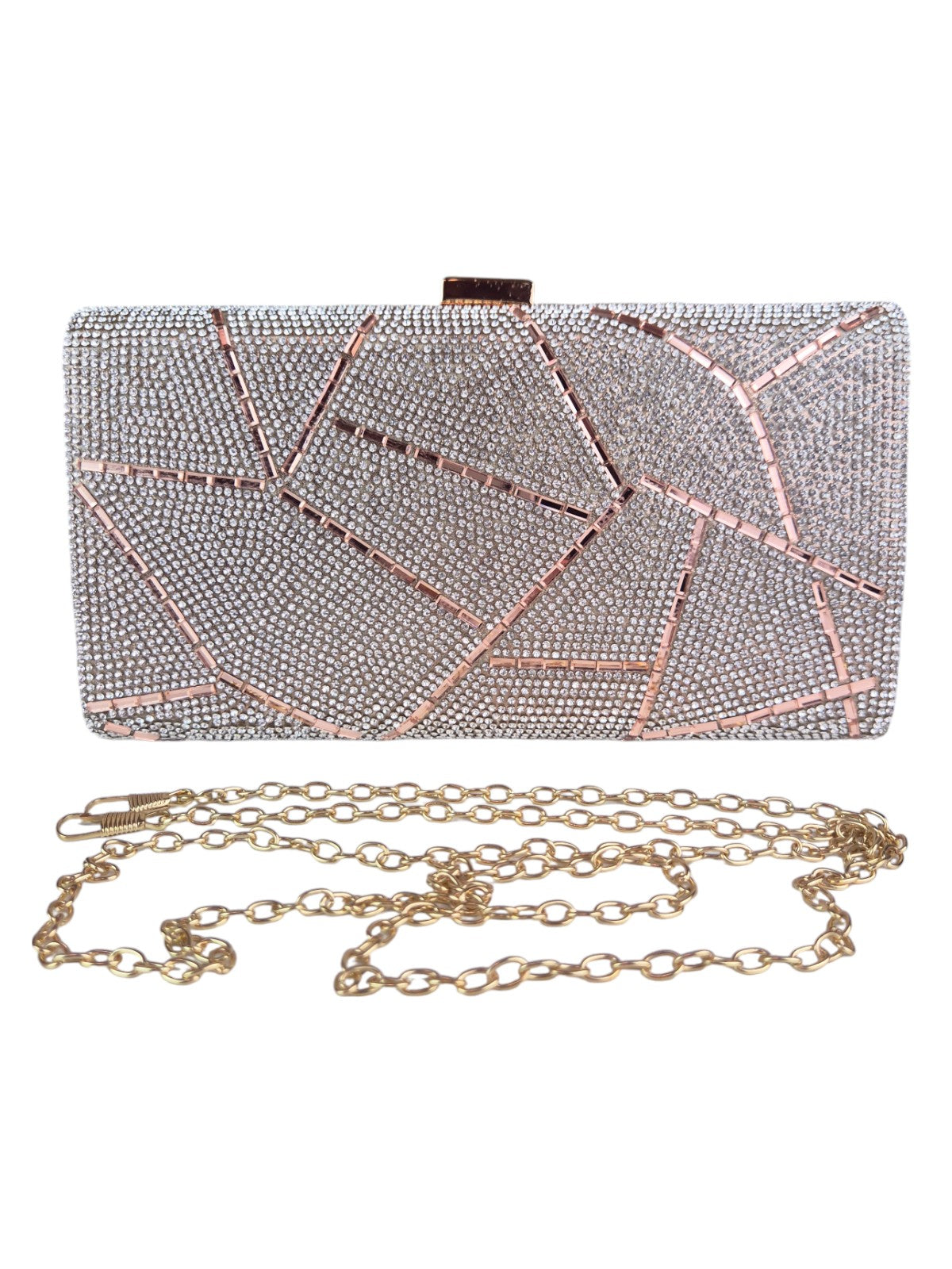 Abstract Diamante & Rhinestone Clutch Bag Champagne