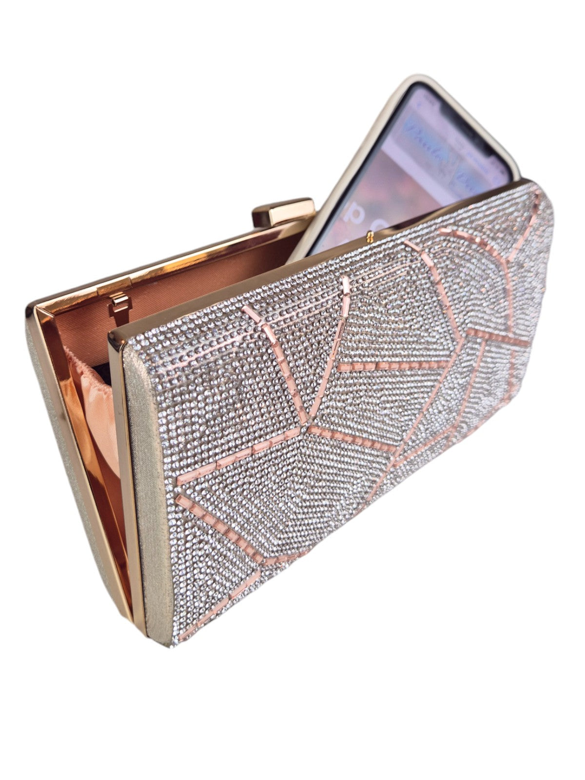 Abstract Diamante & Rhinestone Clutch Bag Champagne