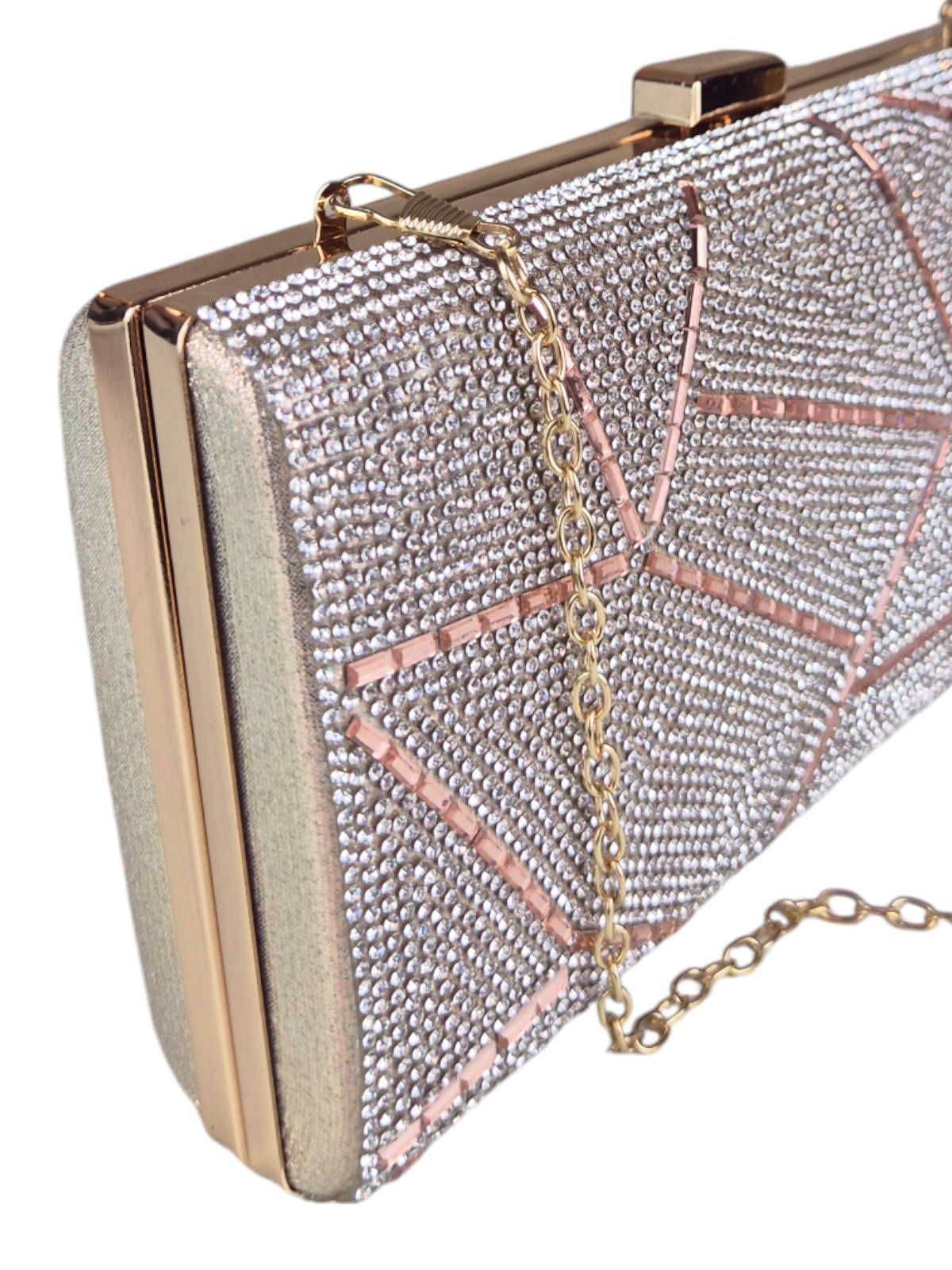 Abstract Diamante & Rhinestone Clutch Bag Champagne