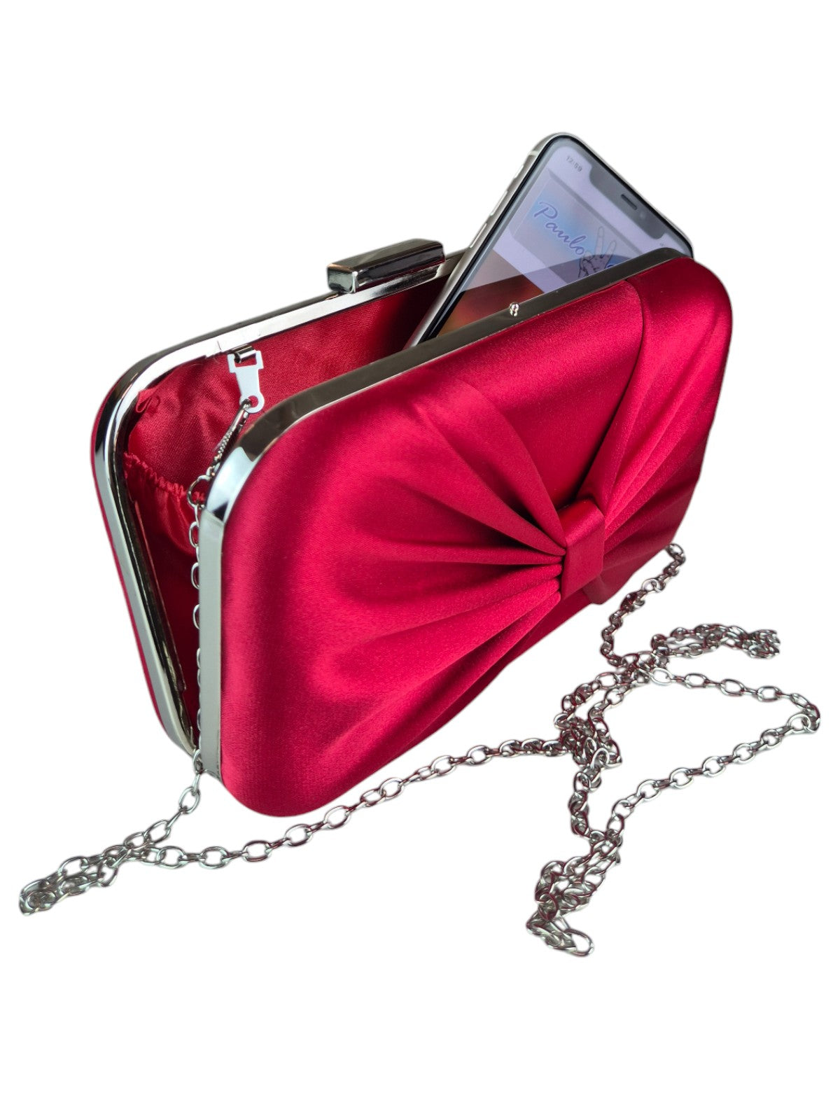 Bow Satin Clutch Bag Red