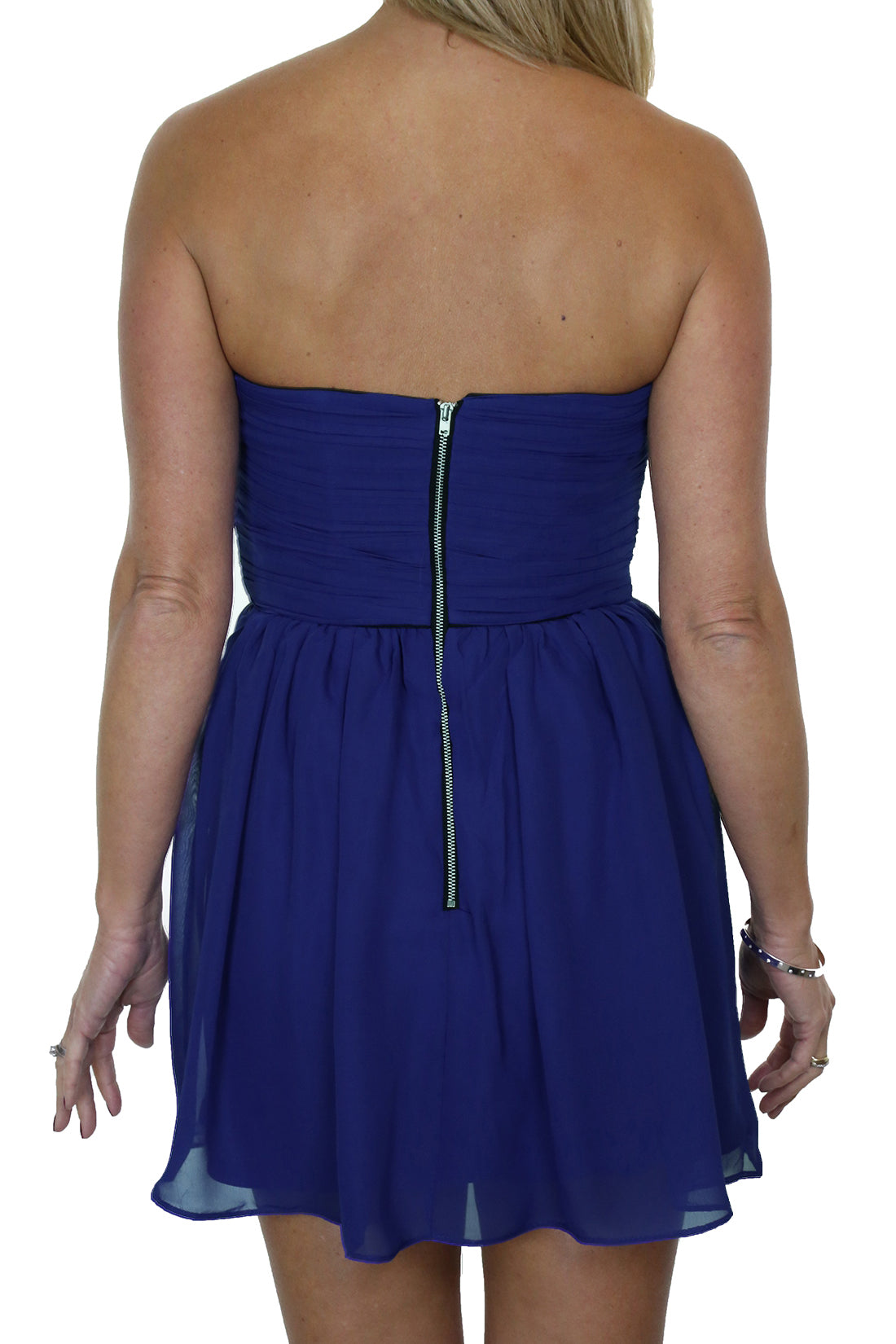 Strapless Skater Style Chiffon Dress Royal Blue