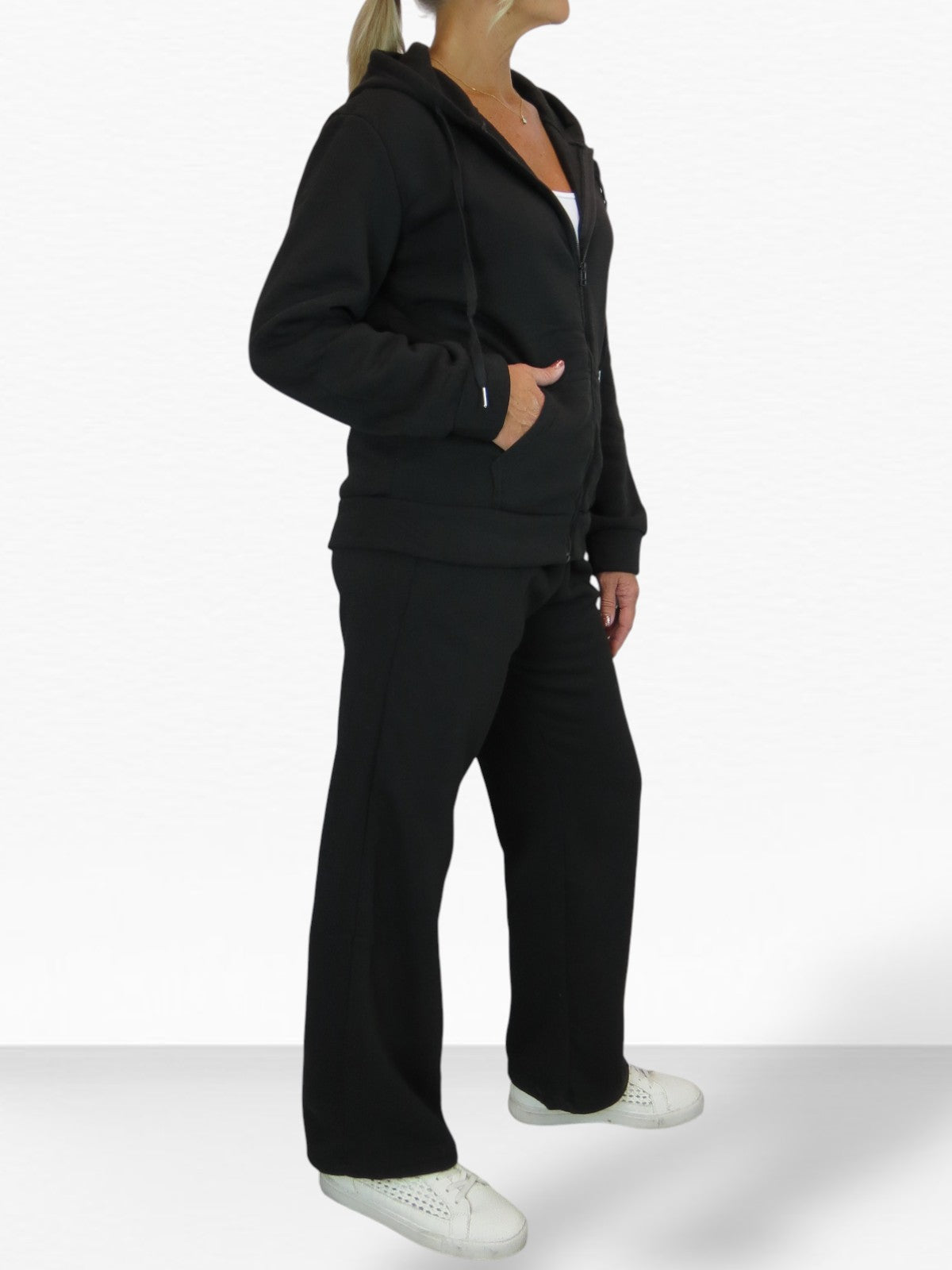 2 Piece Fleece Tracksuit Set Black