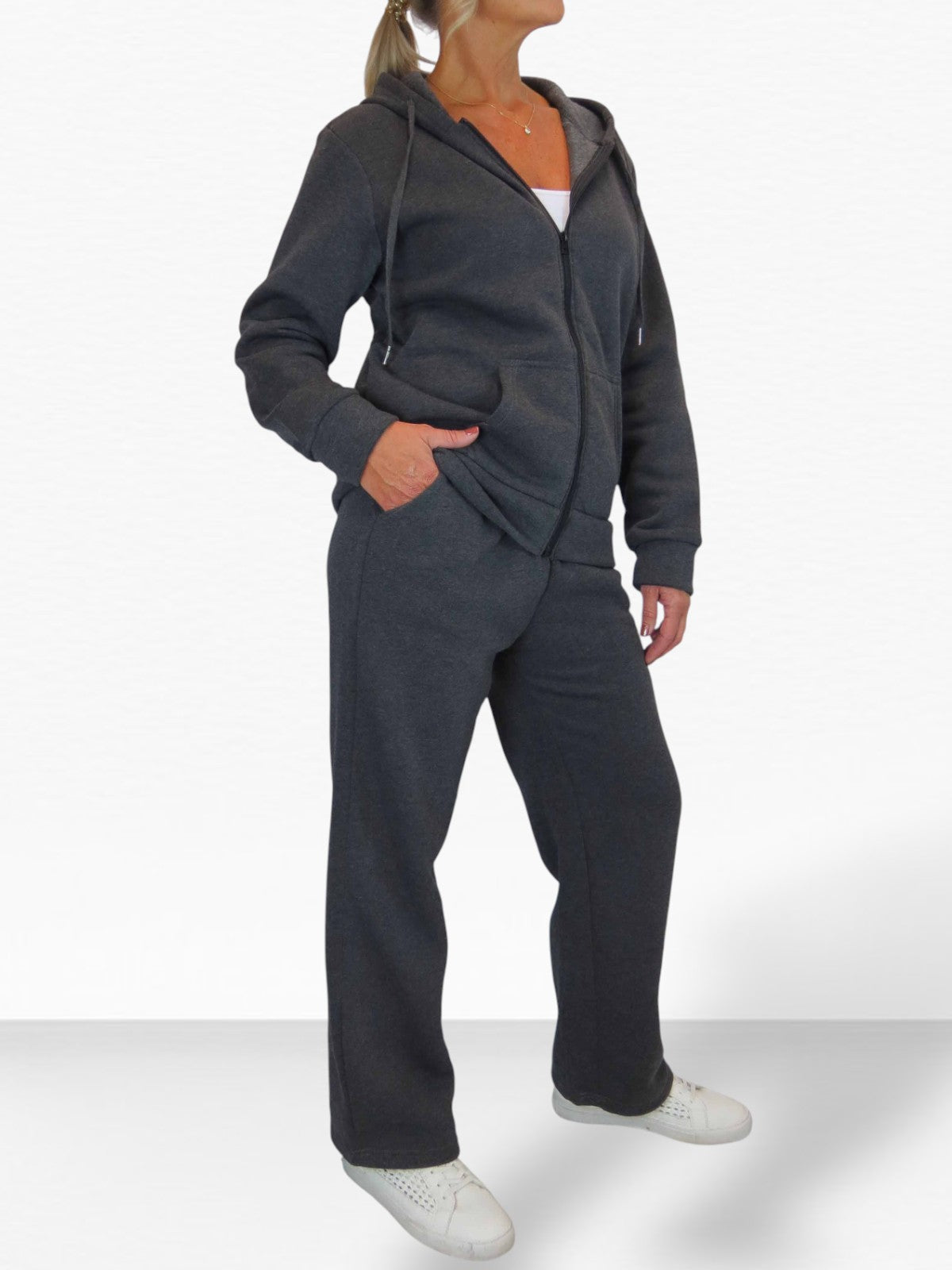 2 Piece Fleece Tracksuit Set Dark Grey