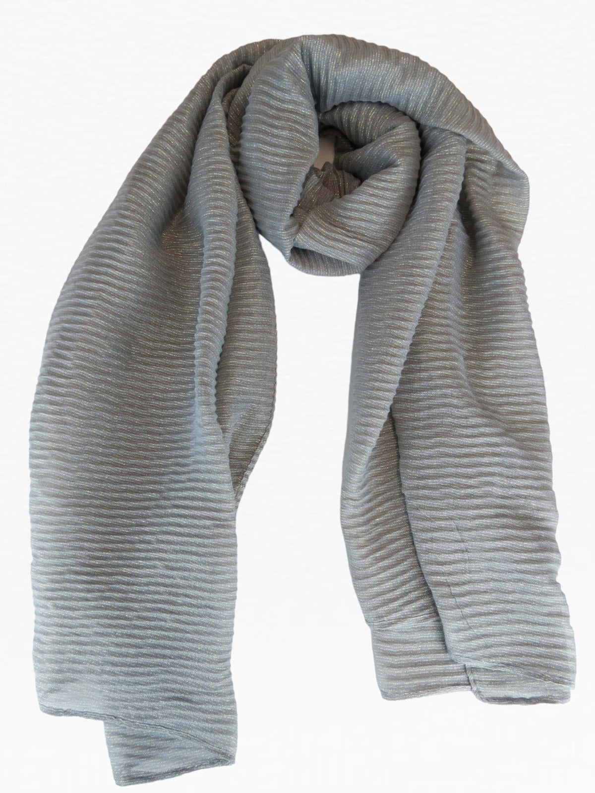 Golden Shimmer Evening Shawl With Pleated Crinkle Scarf Grey