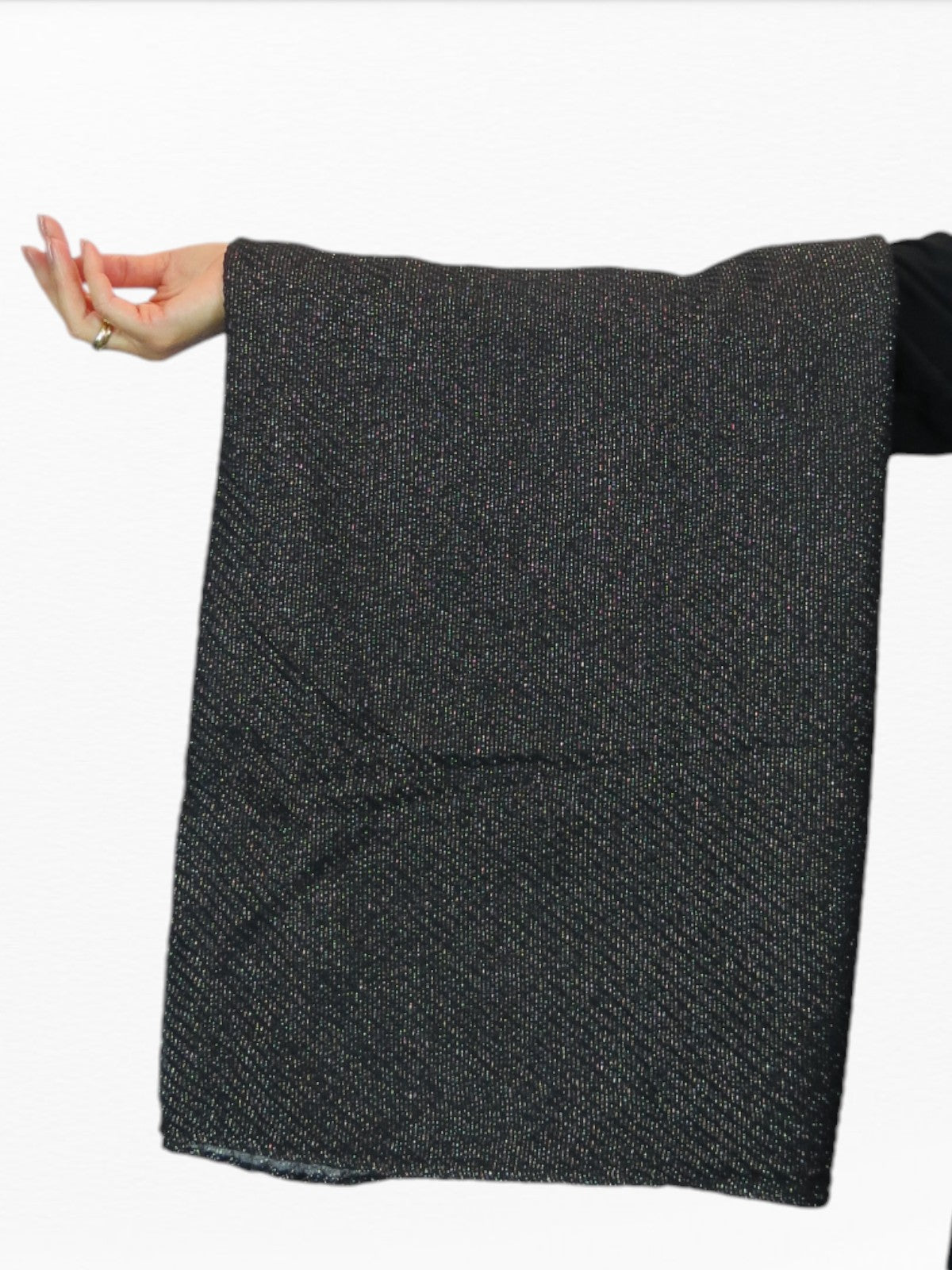 Golden Shimmer Evening Shawl With Pleated Crinkle Scarf Black