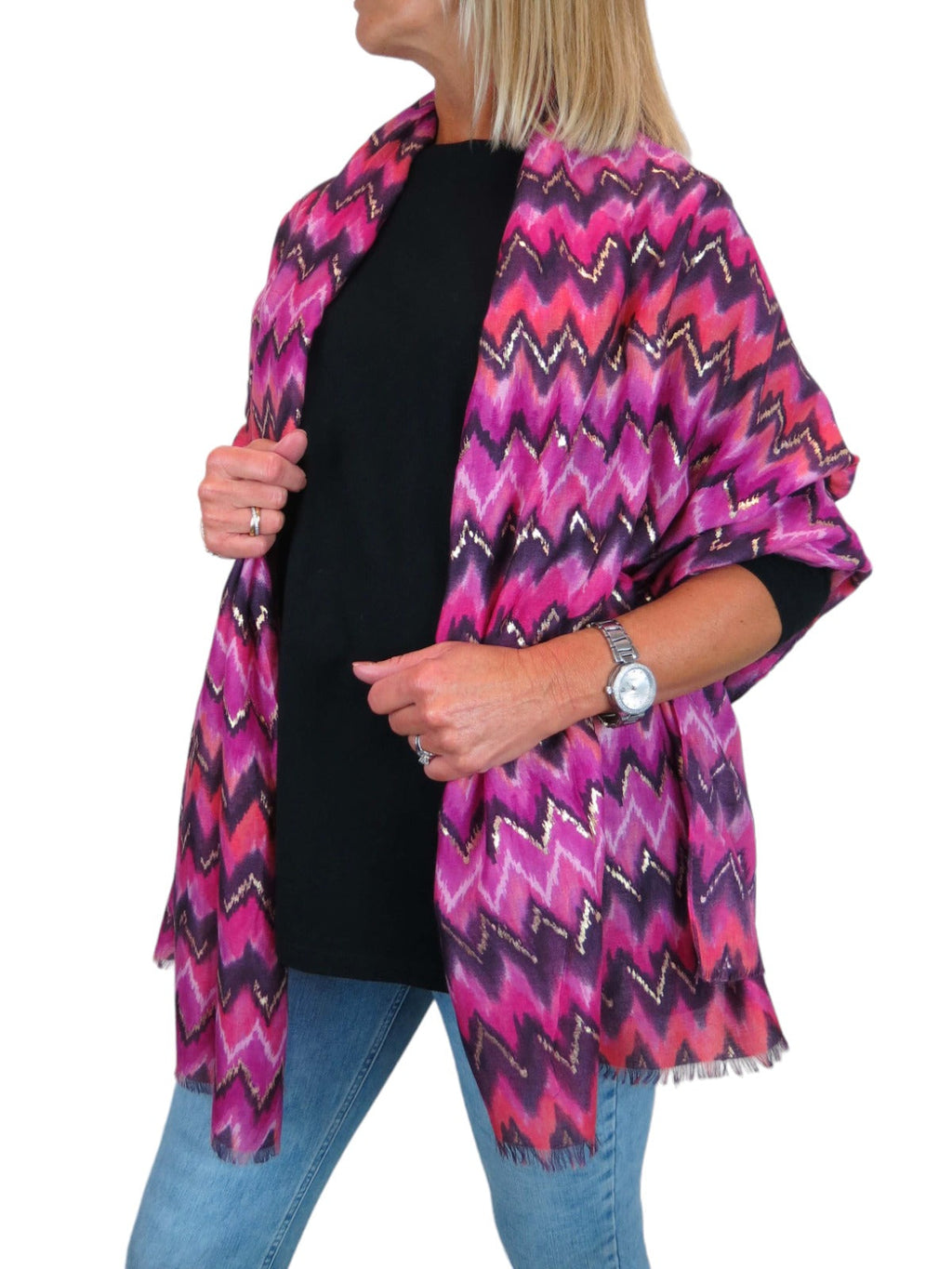 Golden Wave Design Fashion Scarf Oversized Scarves Pink