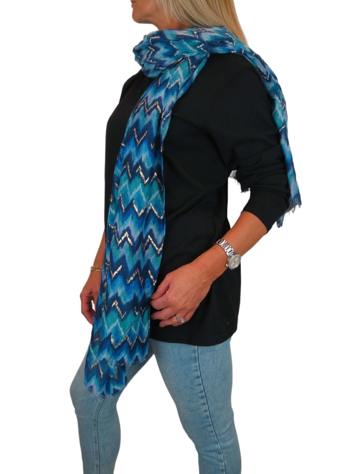 Golden Wave Design Fashion Scarf Oversized Scarves Blue
