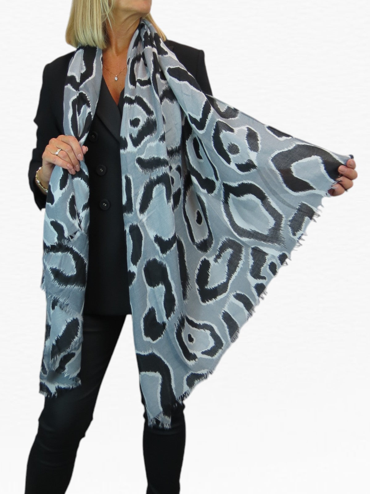 Leopard Spot Print Lightweight Shawl Scarf Grey