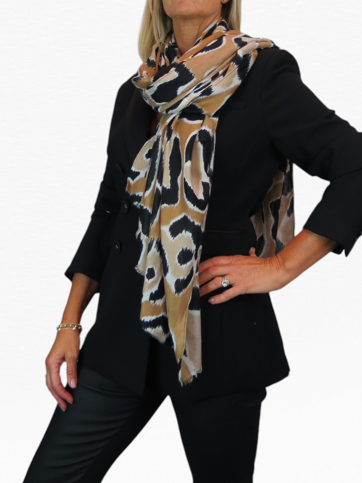 Leopard Spot Print Lightweight Shawl Scarf Beige Tan