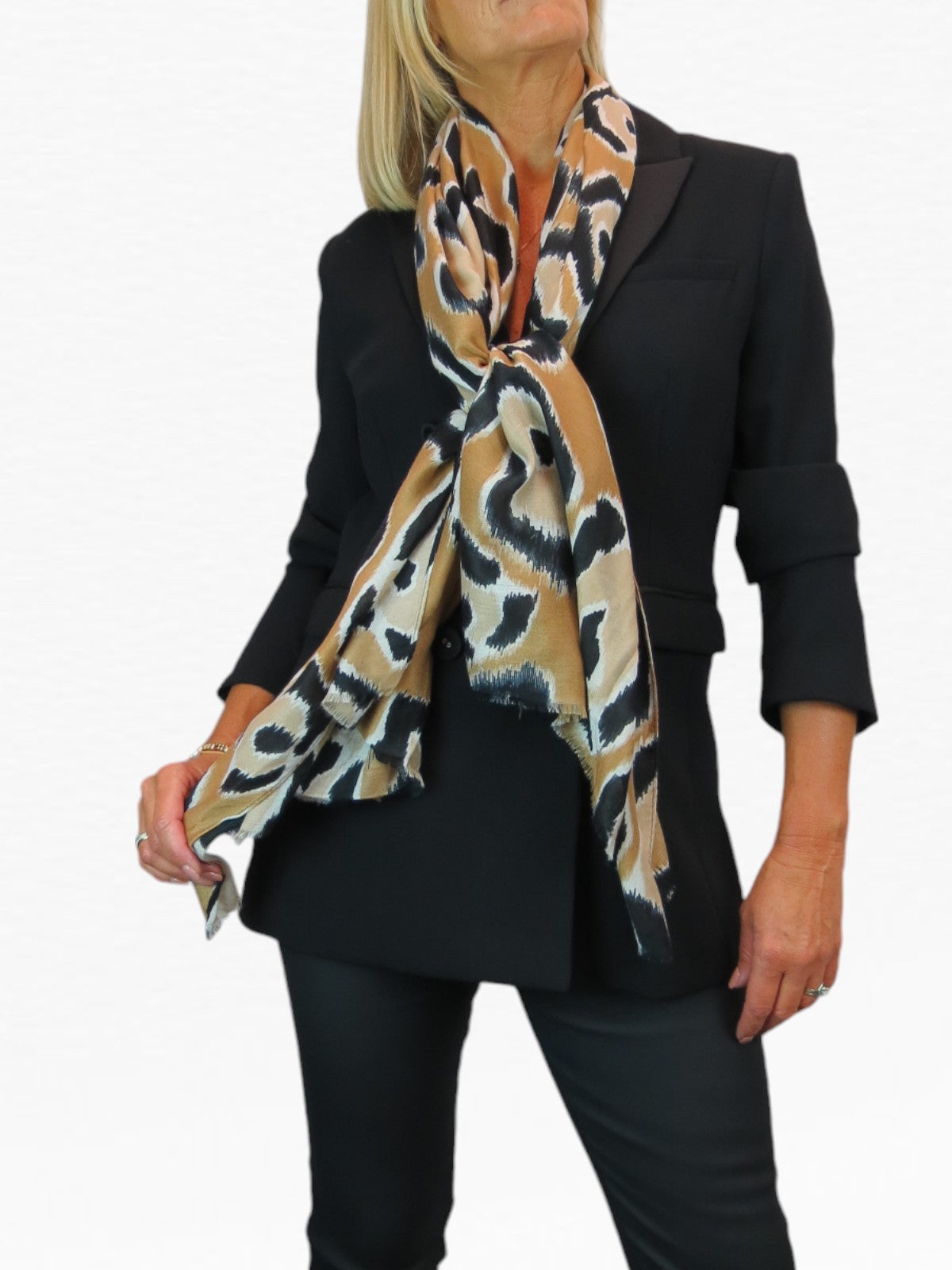 Leopard Spot Print Lightweight Shawl Scarf Beige Tan